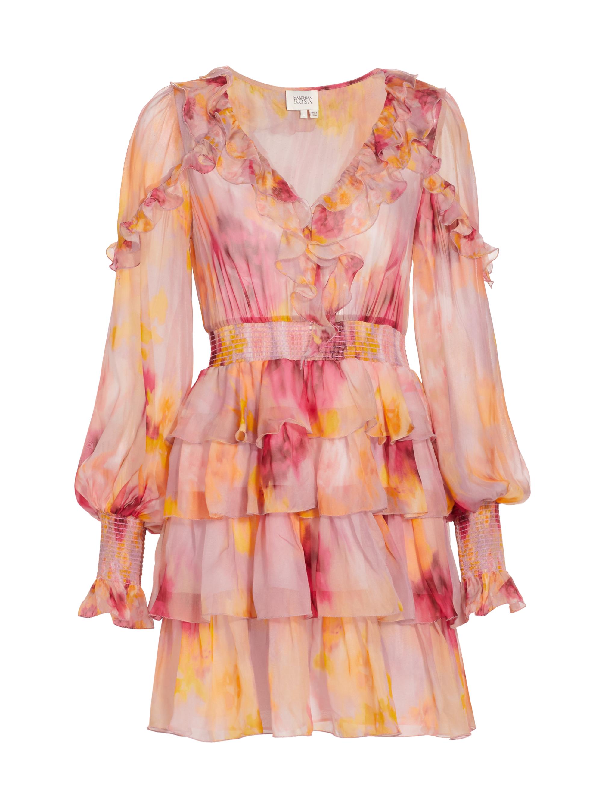 Marchesa Rosa Women's Orchid Smocked Ruffled Minidress - Pink Multi