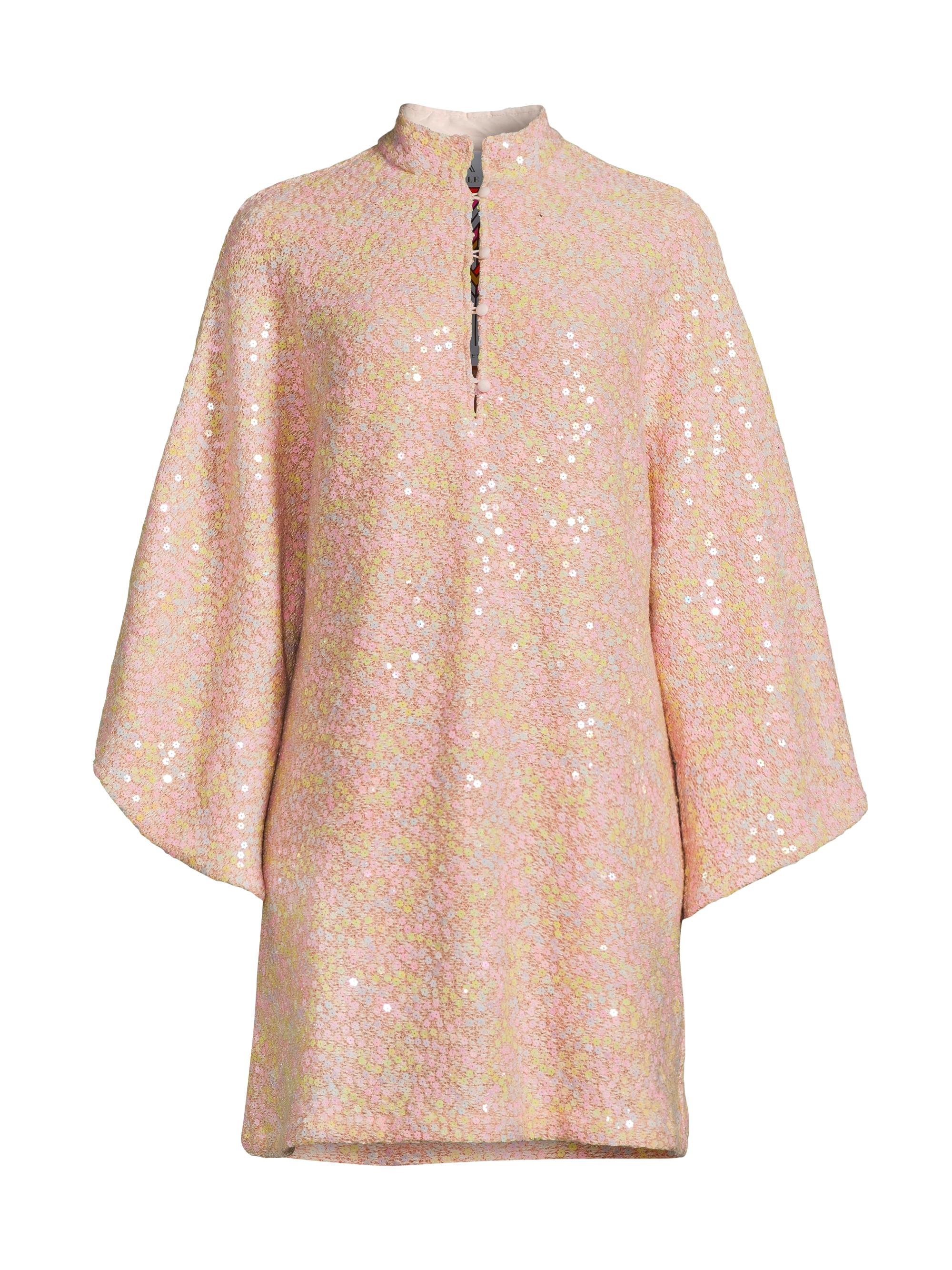 La Vie Style House Women's Floral Embroidered Cotton Long-Sleeve Mini Caftan - Peach