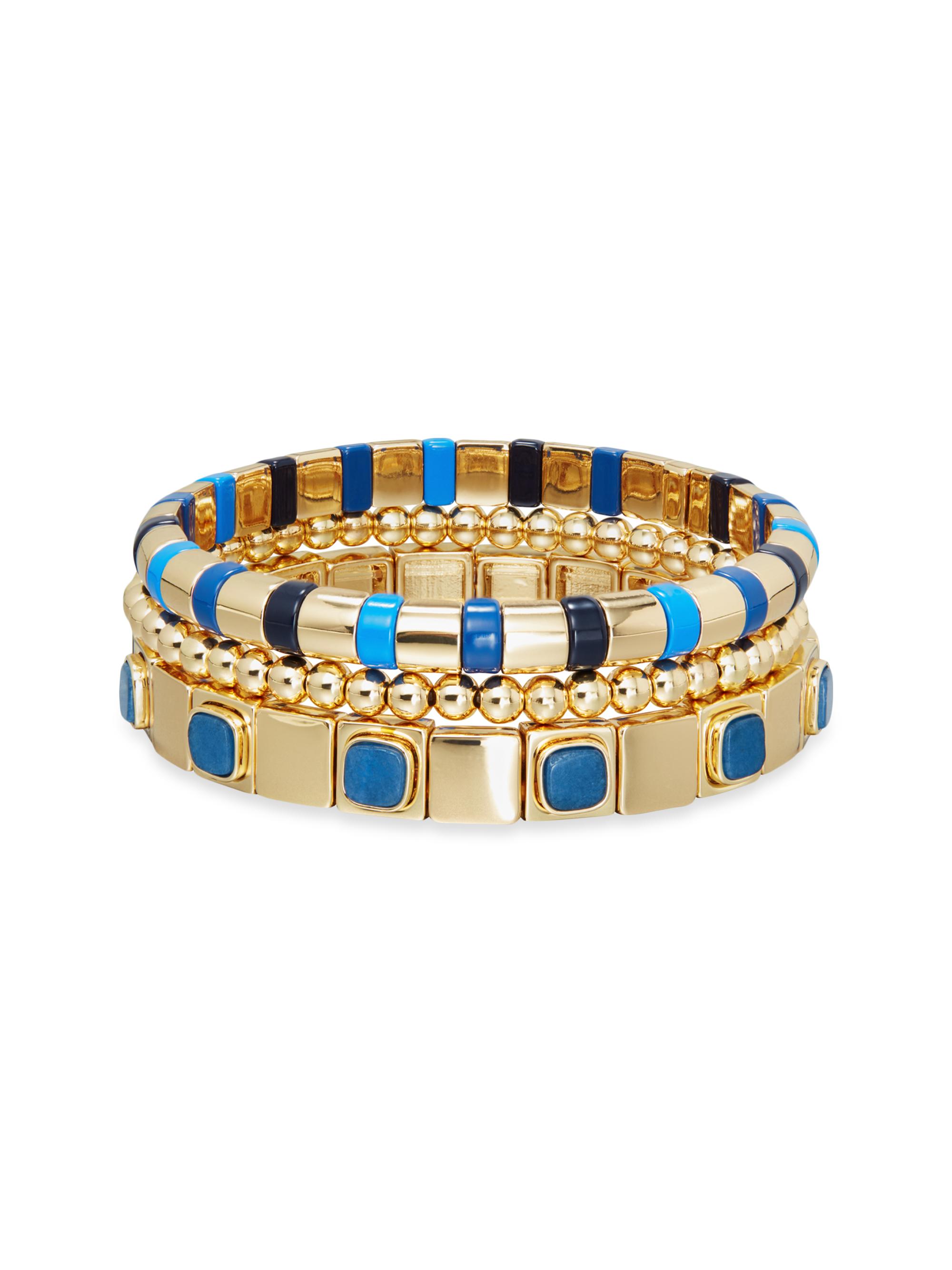 Roxanne Assoulin Women's True Blue 3-Piece Goldtone & Howlite Stretch Bracelet Set - Shiny Gold Lapis