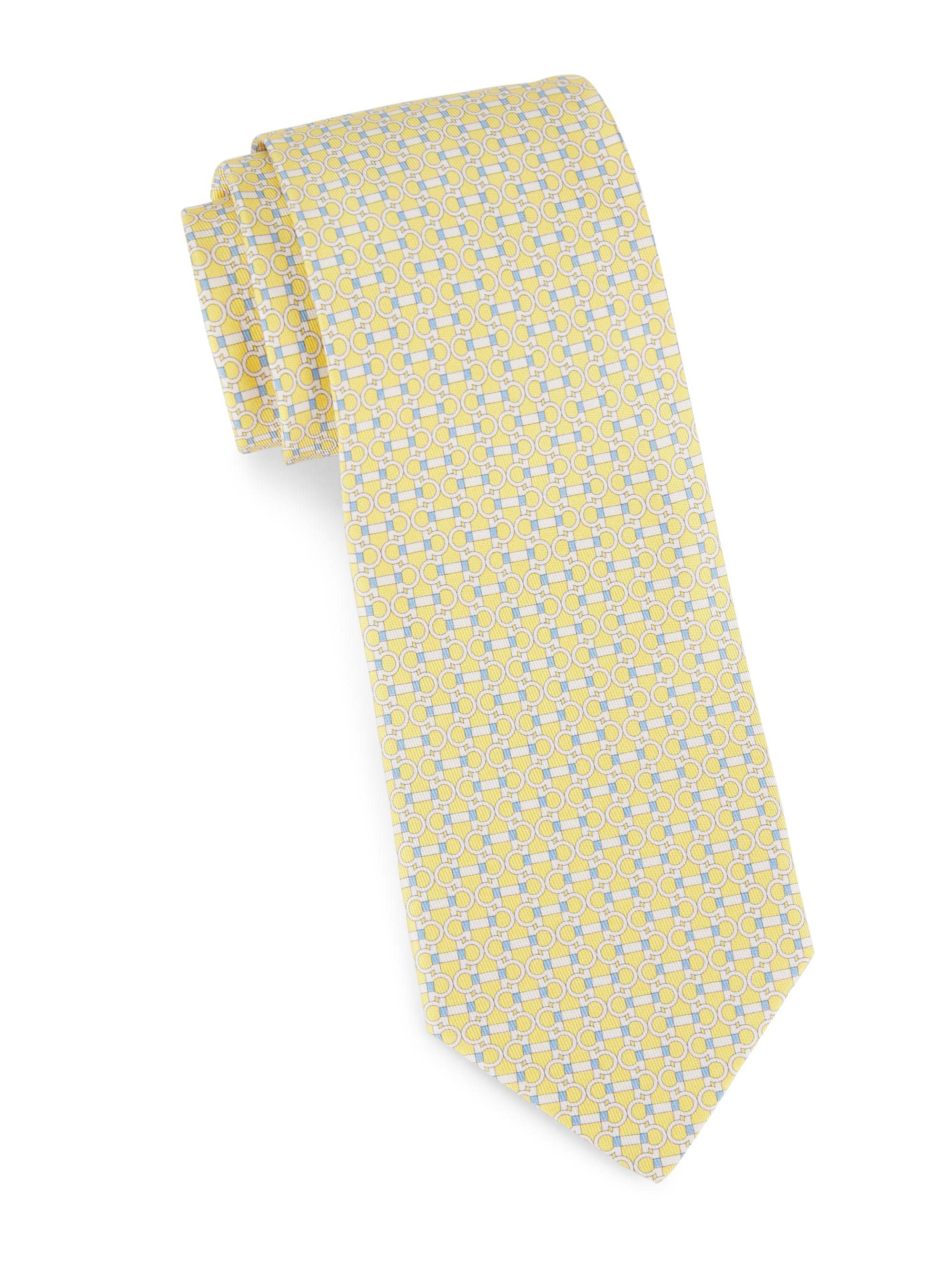 FERRAGAMO Men's Vittoria Silk Horsebit Tie - Yellow