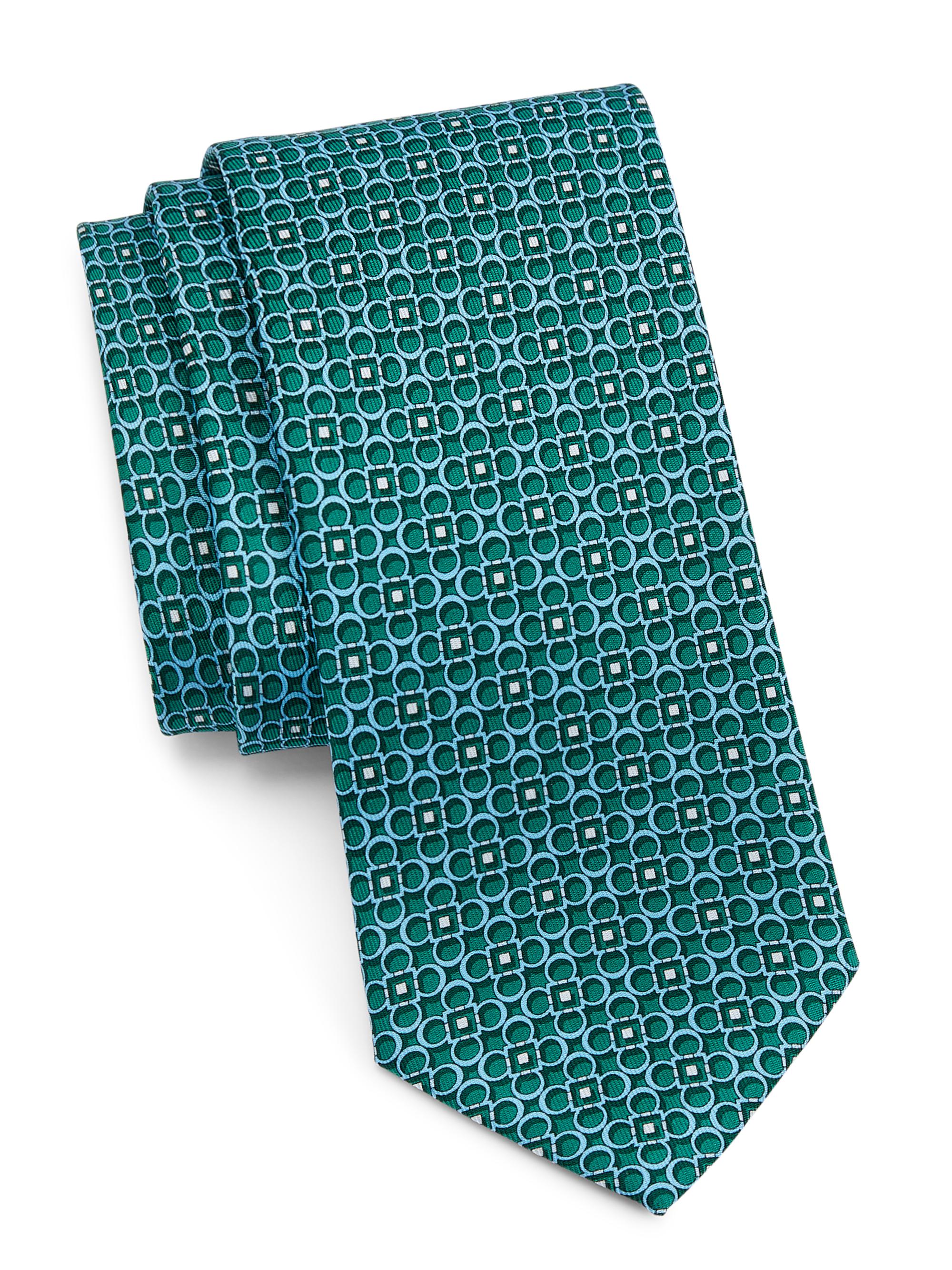 FERRAGAMO Men's Verve Abstract Silk Tie - Verde