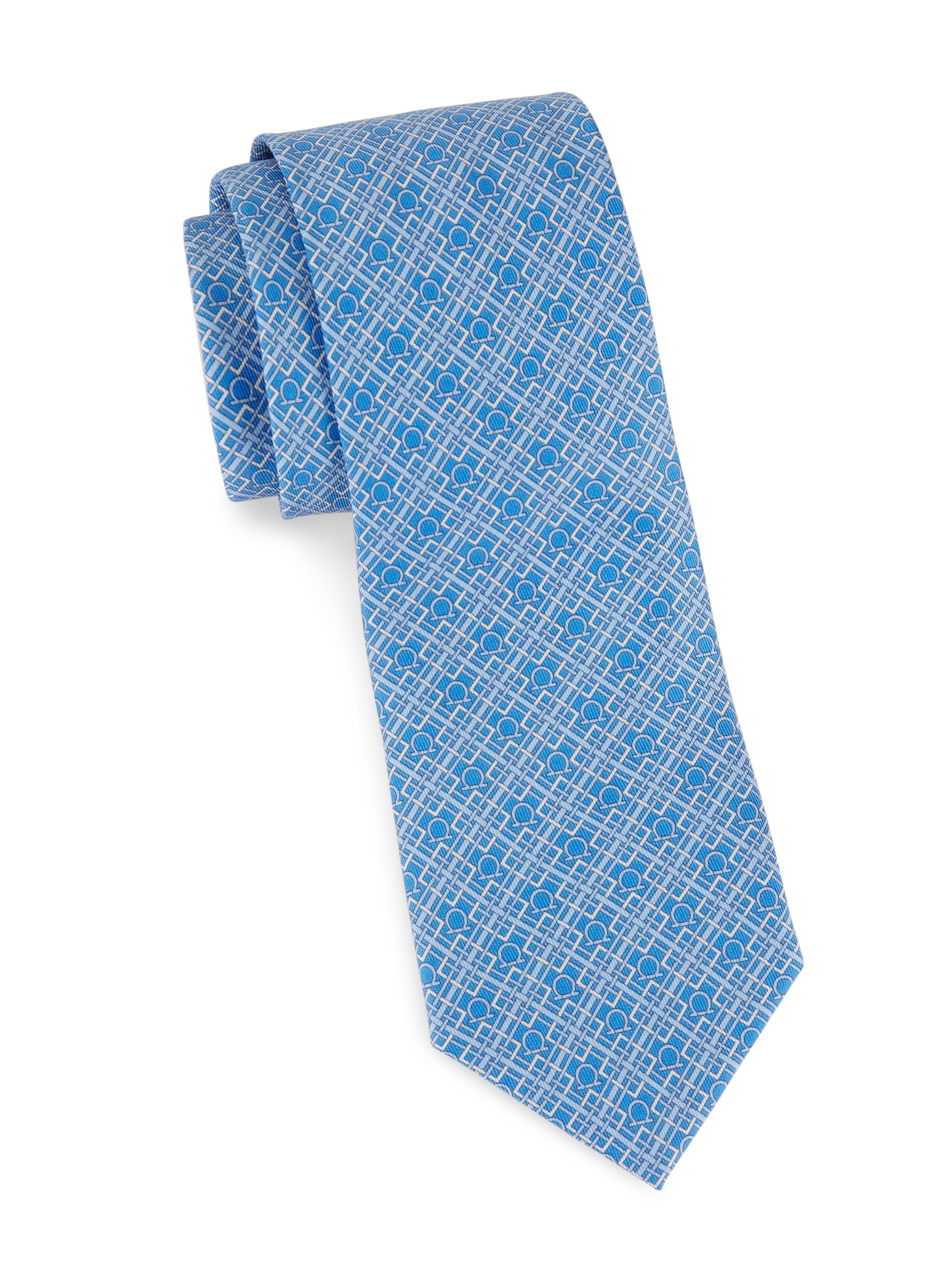 FERRAGAMO Men's Vera Silk Tie - Light Blue