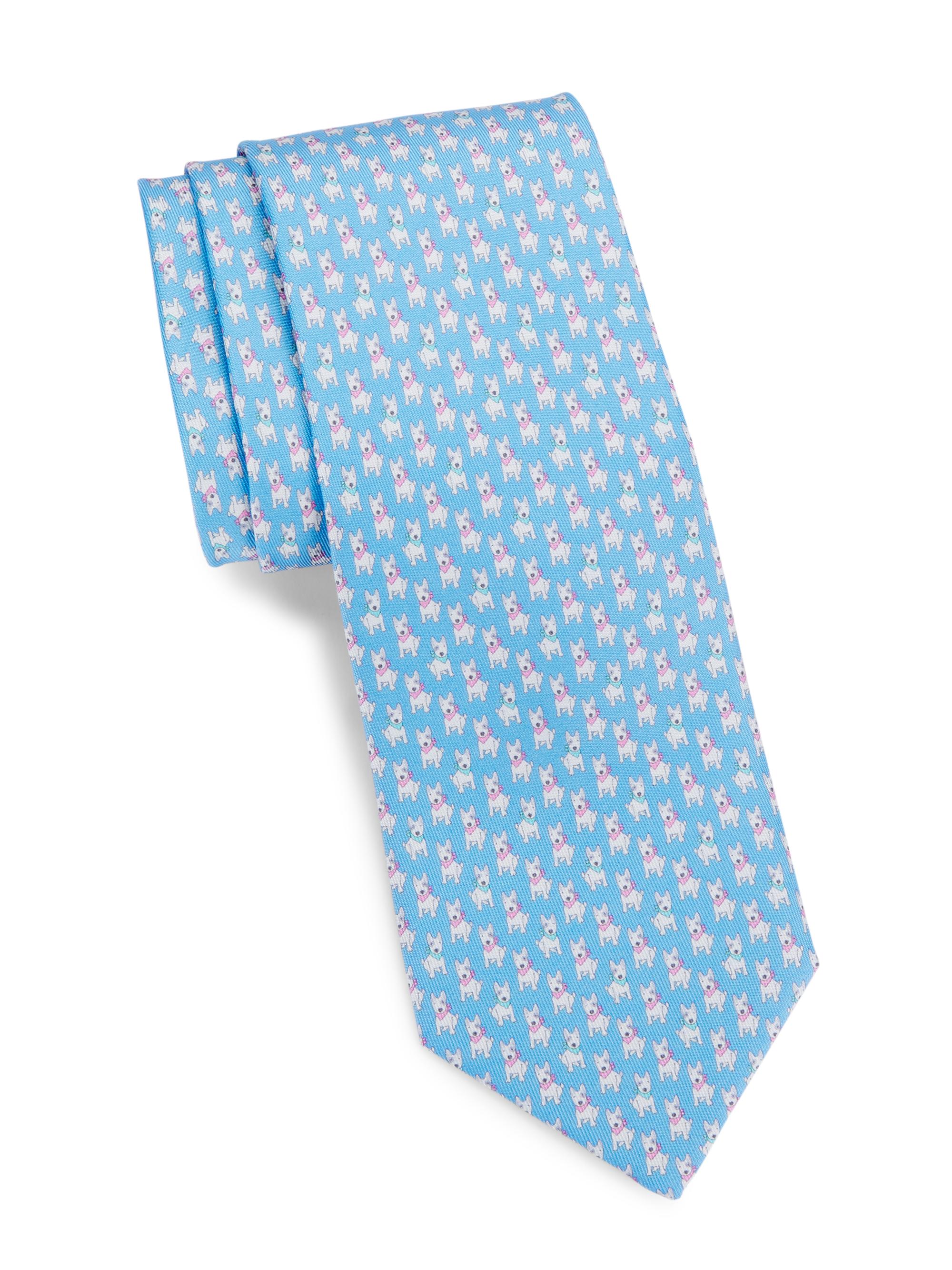 FERRAGAMO Men's Vasco Terrier-Print Silk Tie - Blue
