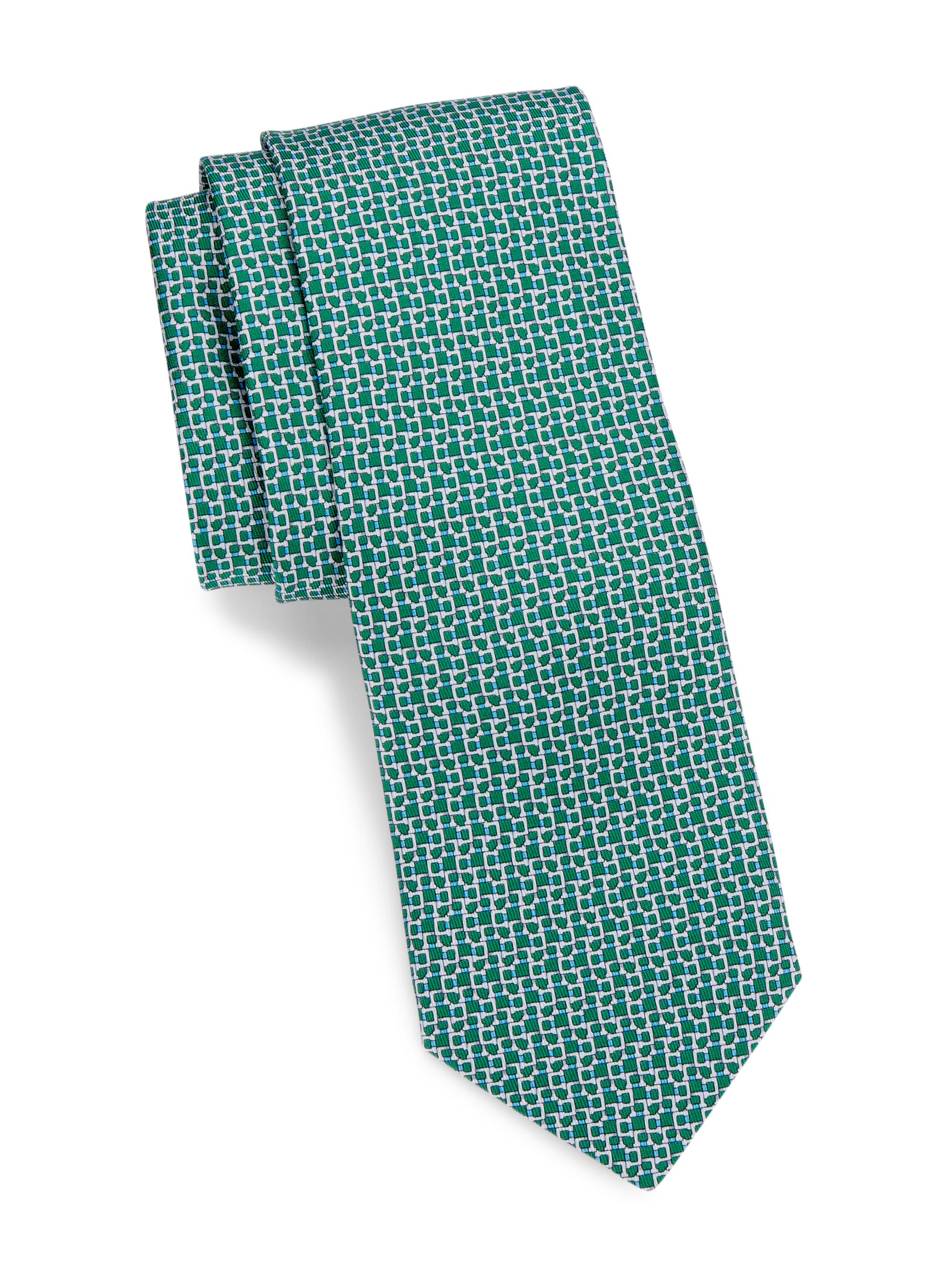 FERRAGAMO Men's Visir Silk Tie - Green