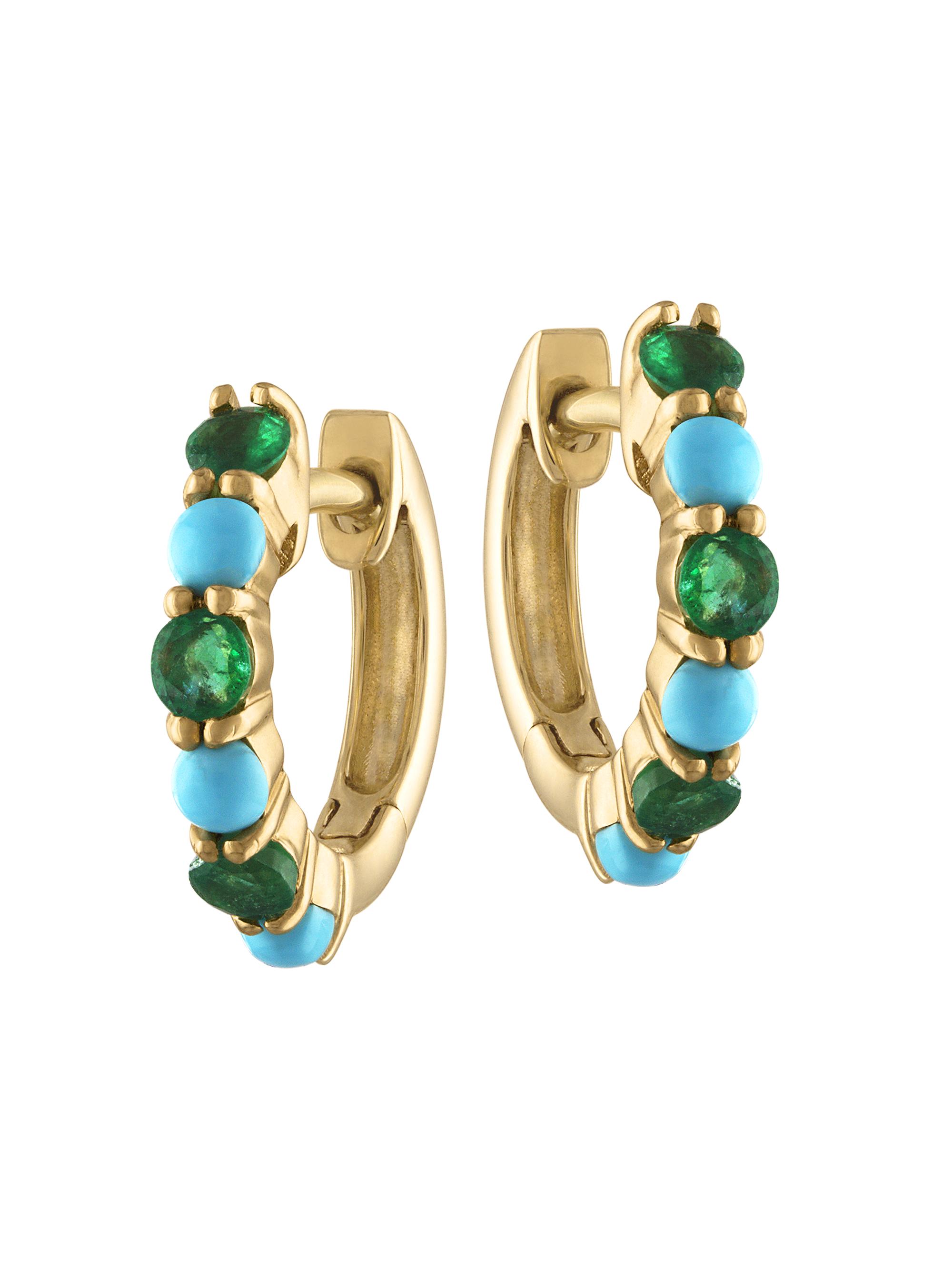 Eden Presley Women's 14K Yellow Gold & Multi-Gemstone Huggie Hoop Earrings - Turquoise Emerald