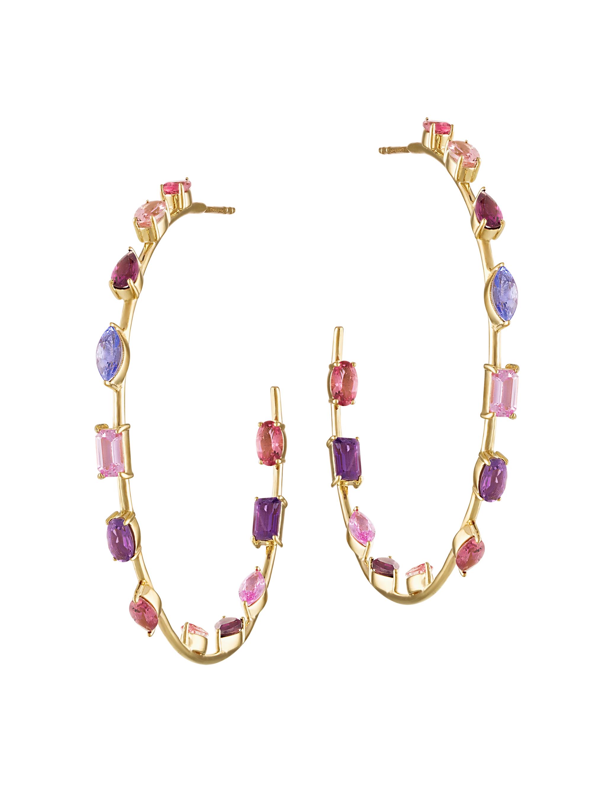 Eden Presley Women's Rock Goddess 14K Yellow Gold & Pink Sapphire  Hoop Earrings - Pink