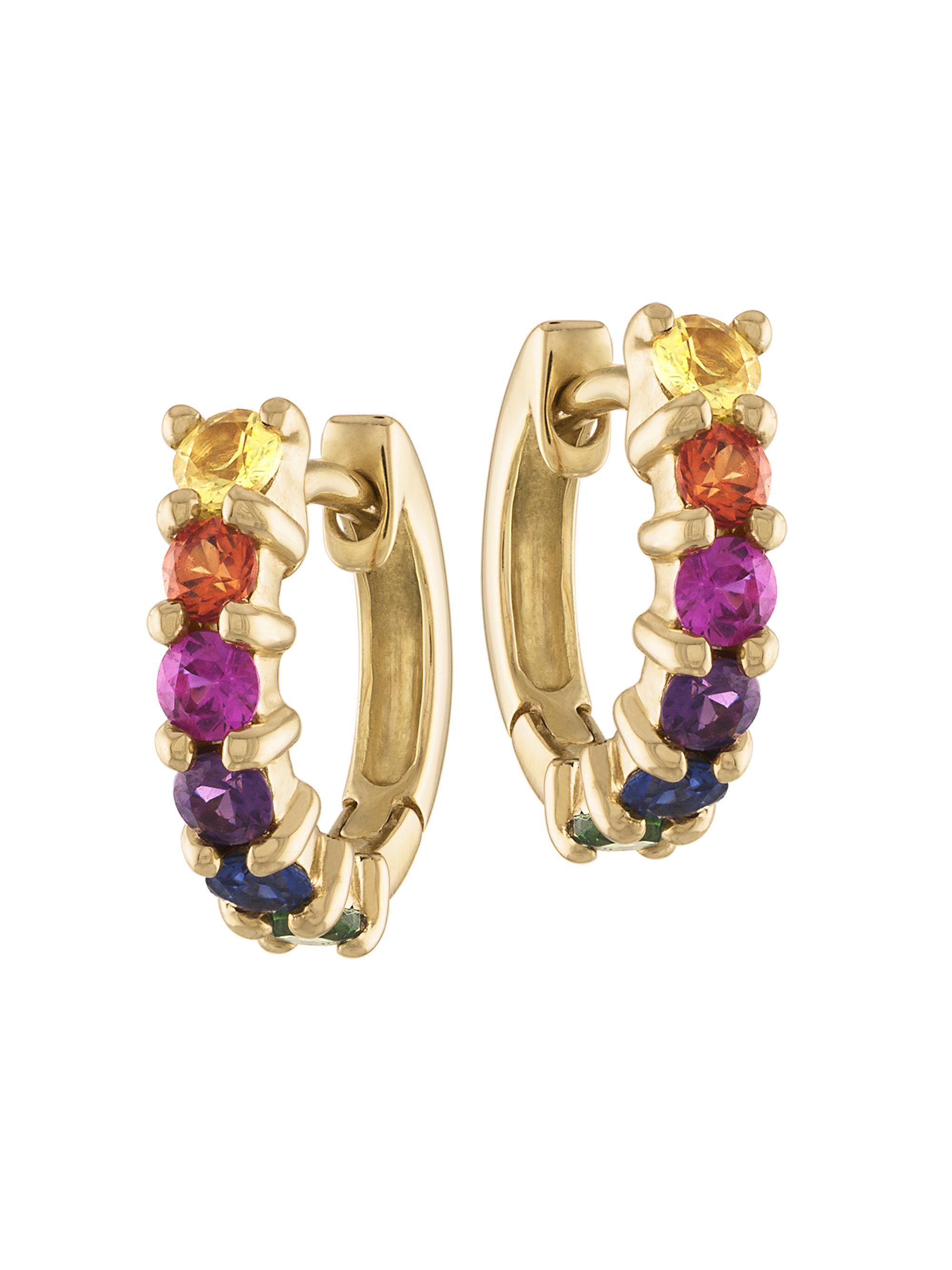 Eden Presley Women's 14K Yellow Gold & Rainbow Sapphire Huggie Hoop Earrings - Rainbow