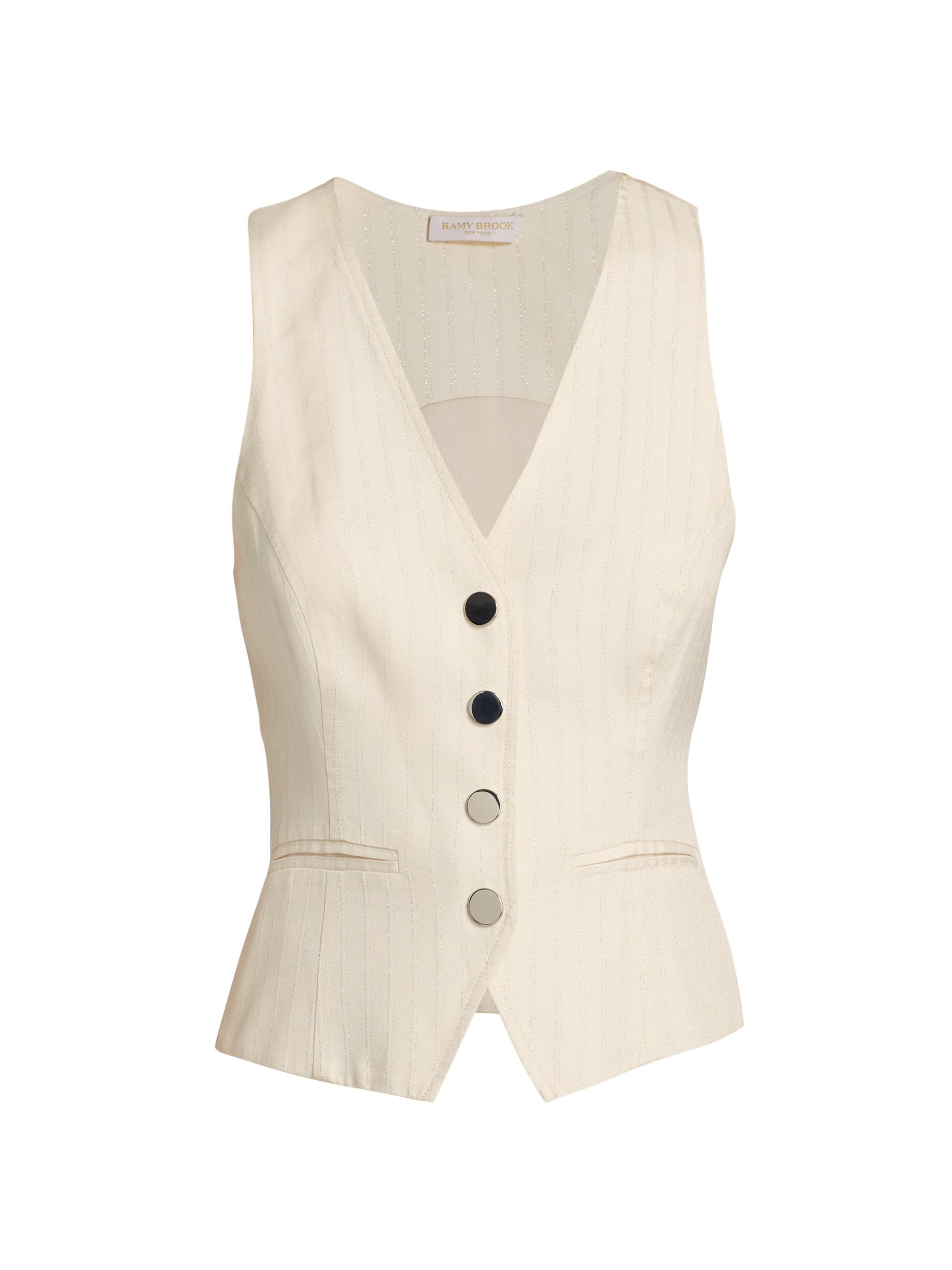 Ramy Brook Women's Cosette Striped V-Neck Vest - Light Sand Stone Lurex Stripe