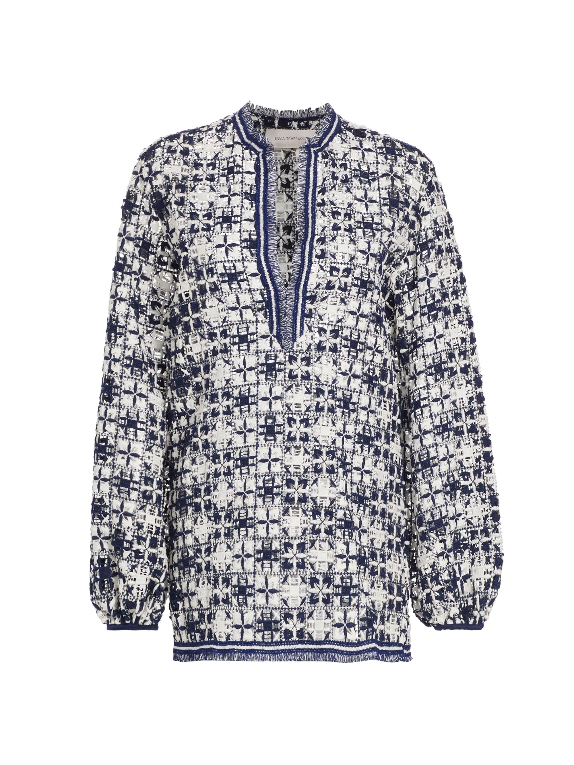 Silvia Tcherassi Women's Massia Geometric Crocheted Minidress - Navy White Crochet