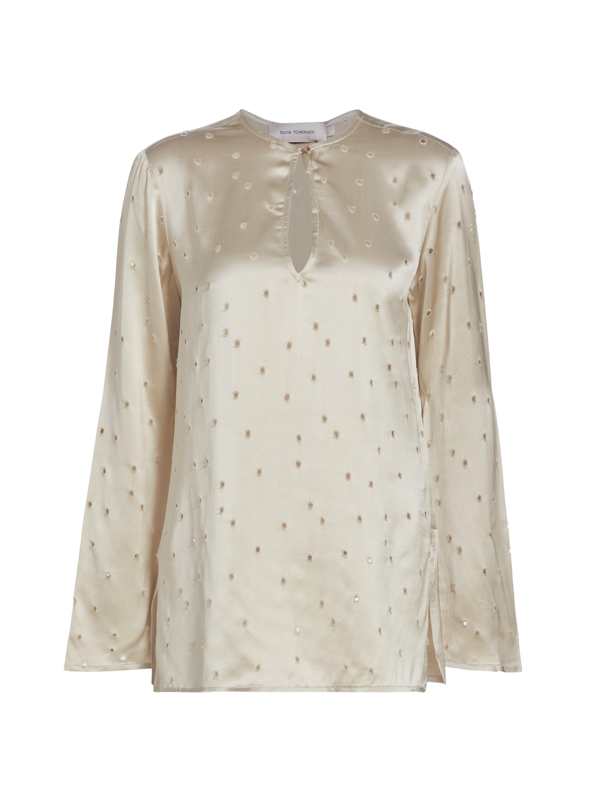 Silvia Tcherassi Women's Tosca Perforated Satin Blouse - Ecru