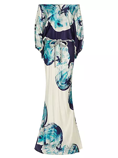 Rossi Silk Off-The-Shoulder Gown