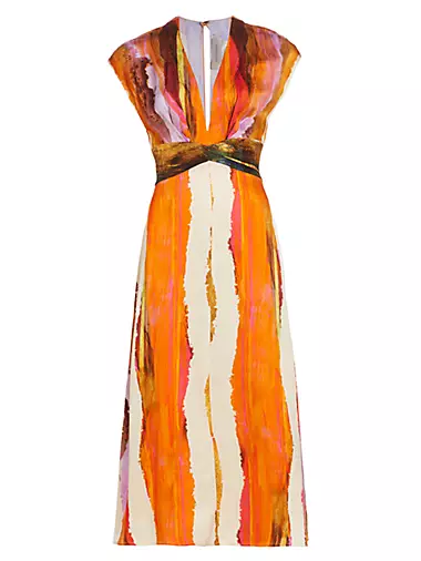 Ivanova Striped Plunge Midi-Dress