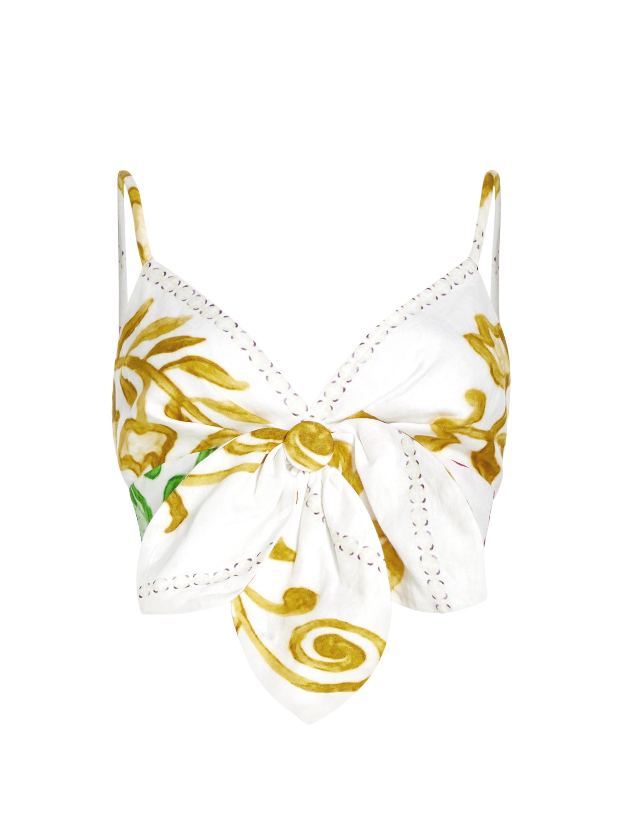 Silvia Tcherassi Women's Flor Twisted Linen Crop Top - Multi Floral