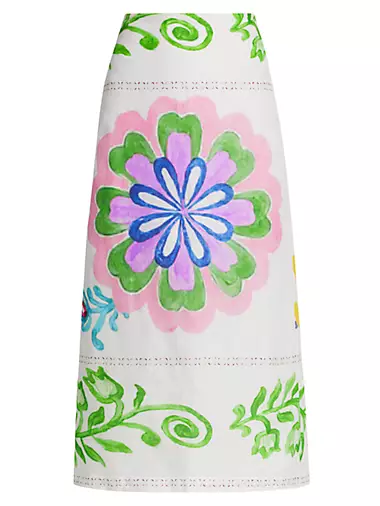 Atira Printed Linen Midi-Skirt