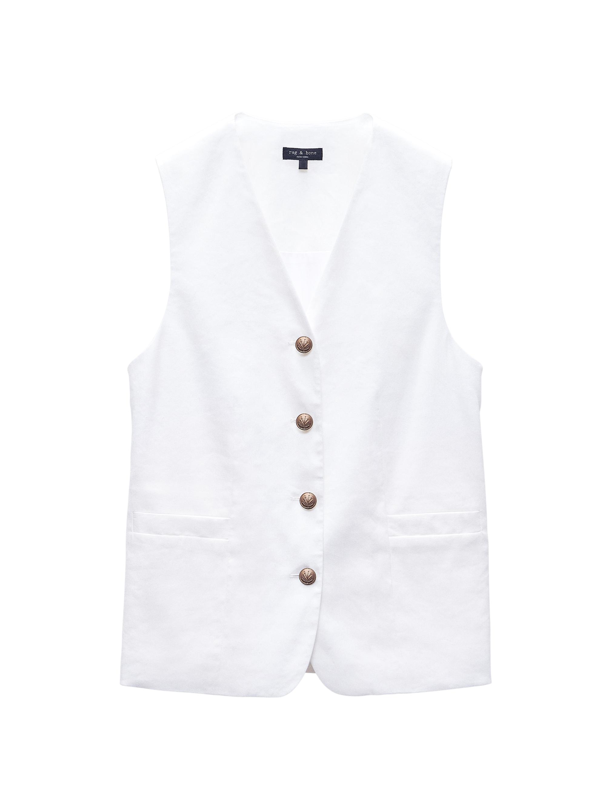 rag & bone Women's Charlotte Linen-Blend Button-Up Vest - White