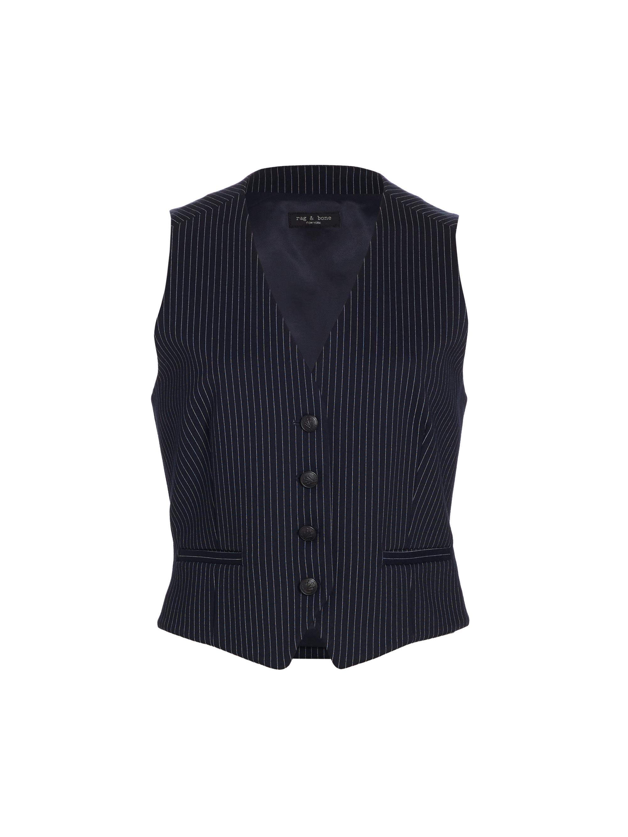 rag & bone Women's Priya Pinstriped Crop Vest - Navy Stripe