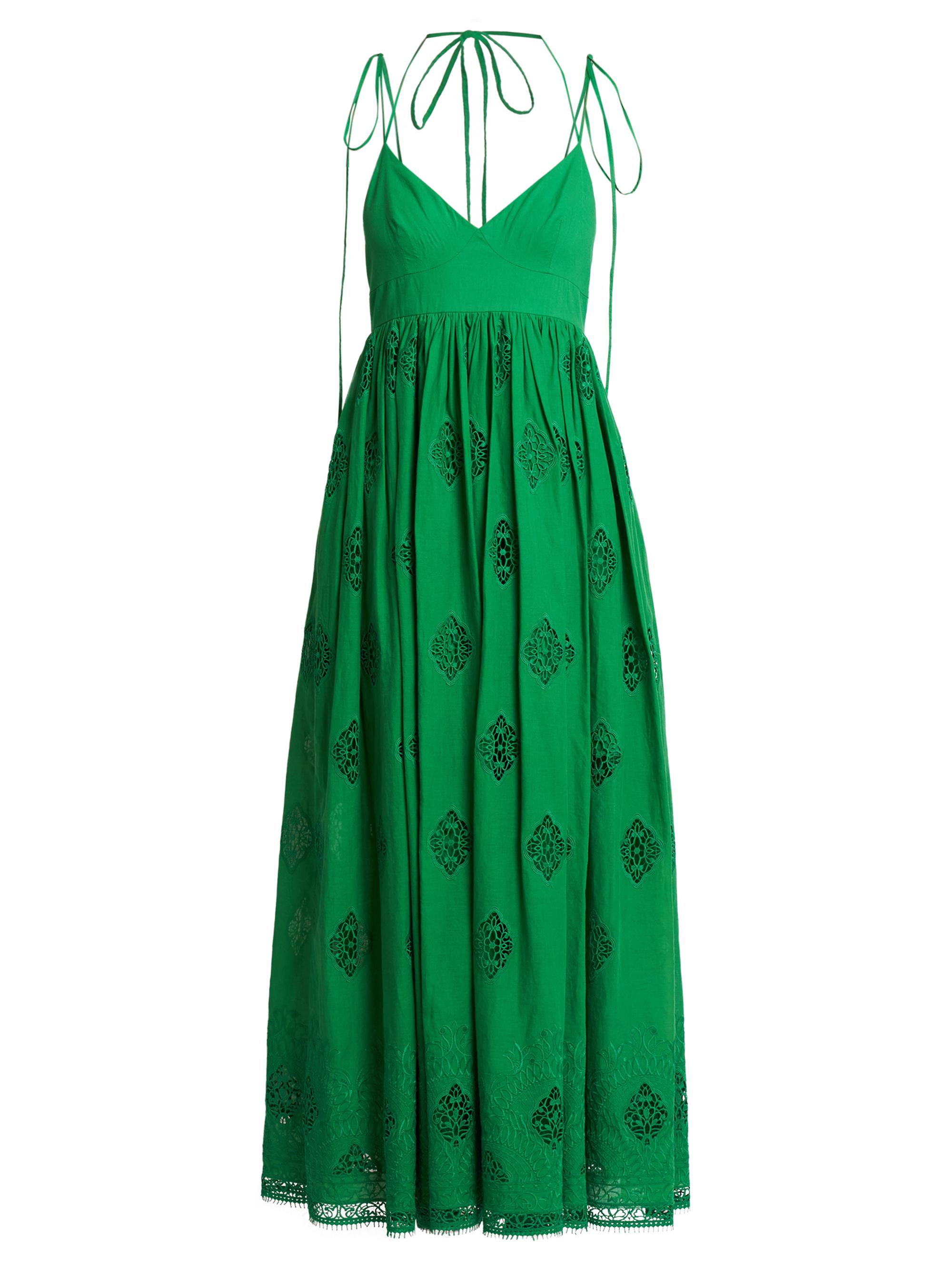 Erdem Women's Strappy Lace-Paneled Maxi Dress - Green