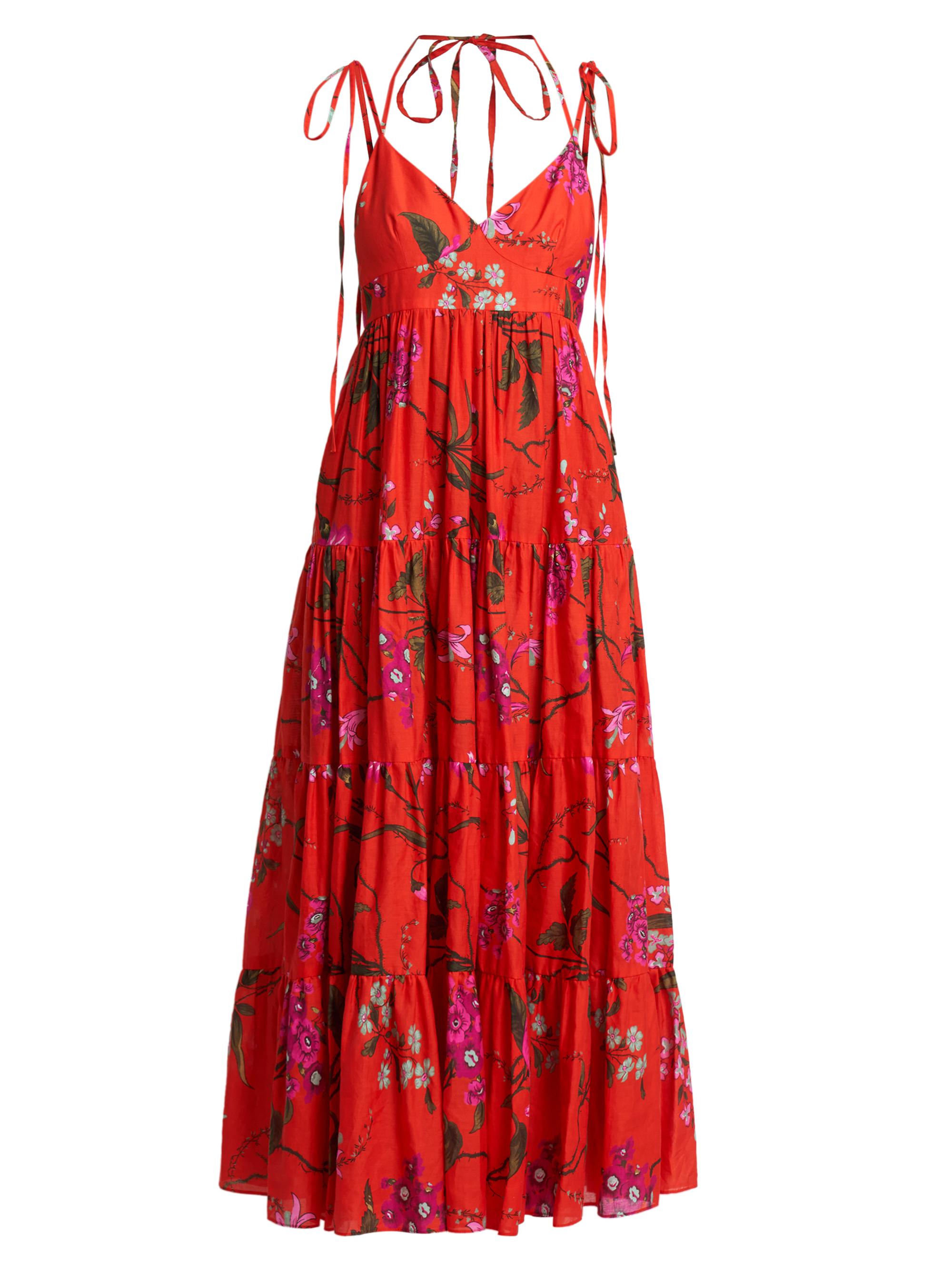 Erdem Women's Cotton-Linen Floral Tiered Maxi Dress - Poppy