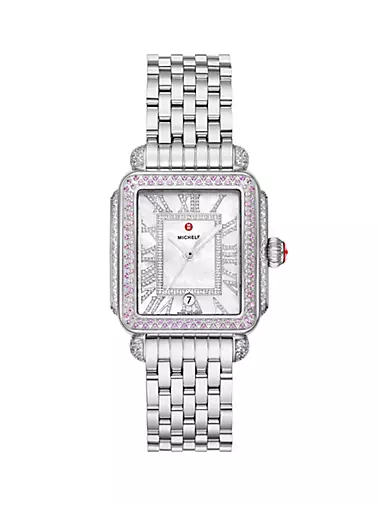 Deco Madison Stainless Steel, 0.73 TCW Diamond & Pink Sapphire Bracelet Watch/33MM x 35MM
