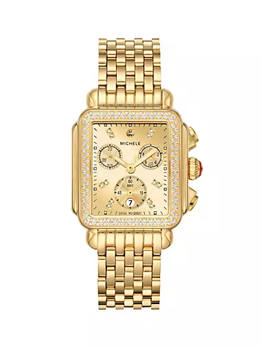 Deco 18K-Gold-Plated & 0.65 TCW Diamond Bracelet Watch/33MM x 35MM