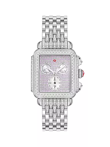 Deco Stainless Steel, 0.73 TCW Diamond & Pink Sapphire Bracelet Watch/33MM x 35MM