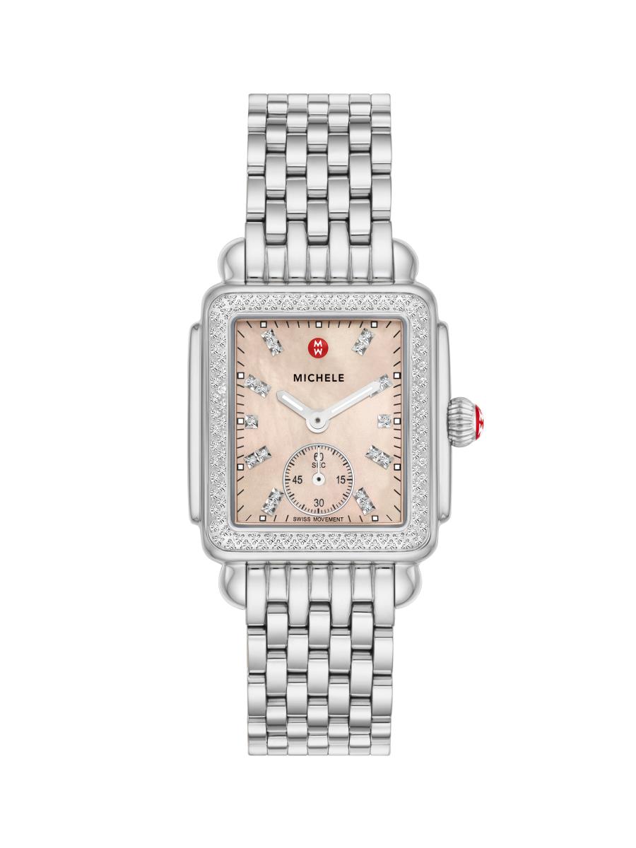 Michele Deco Mid Stainless Steel, Mother-Of-Pearl & Diamond