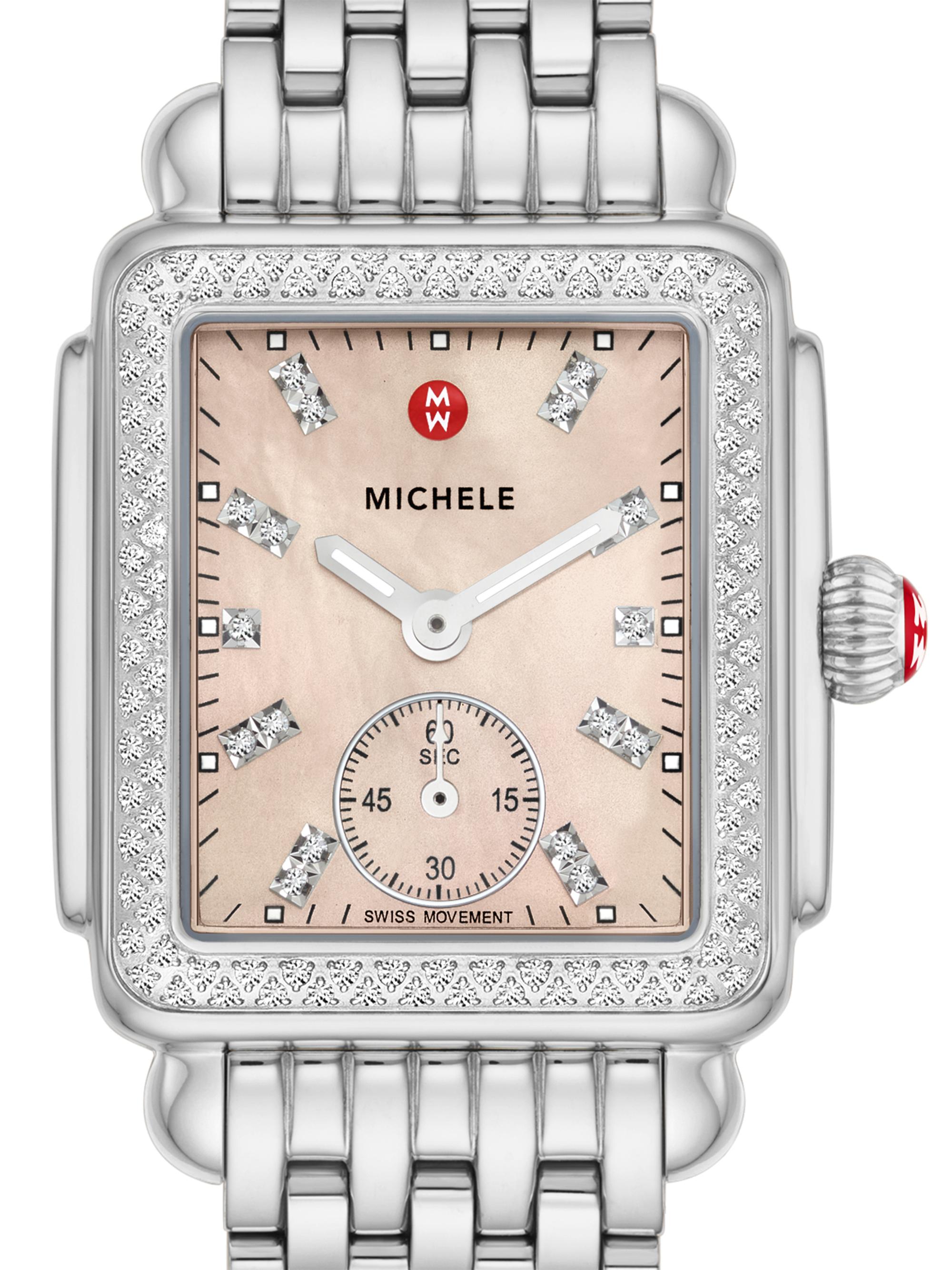 Michele Deco Mid Stainless Steel, Mother-Of-Pearl & Diamond