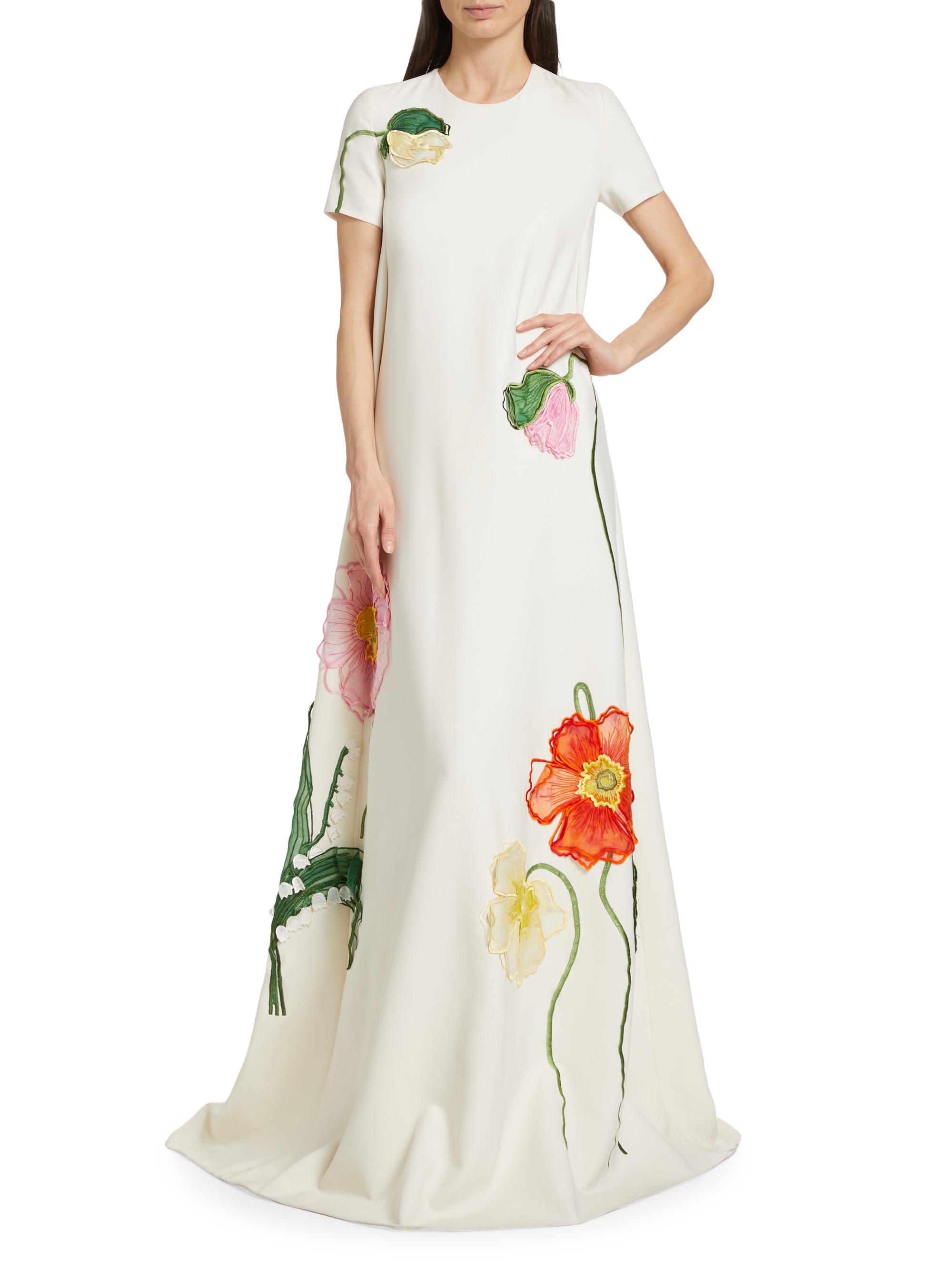 Oscar de la Renta floral-appliqué cape gown - Pink