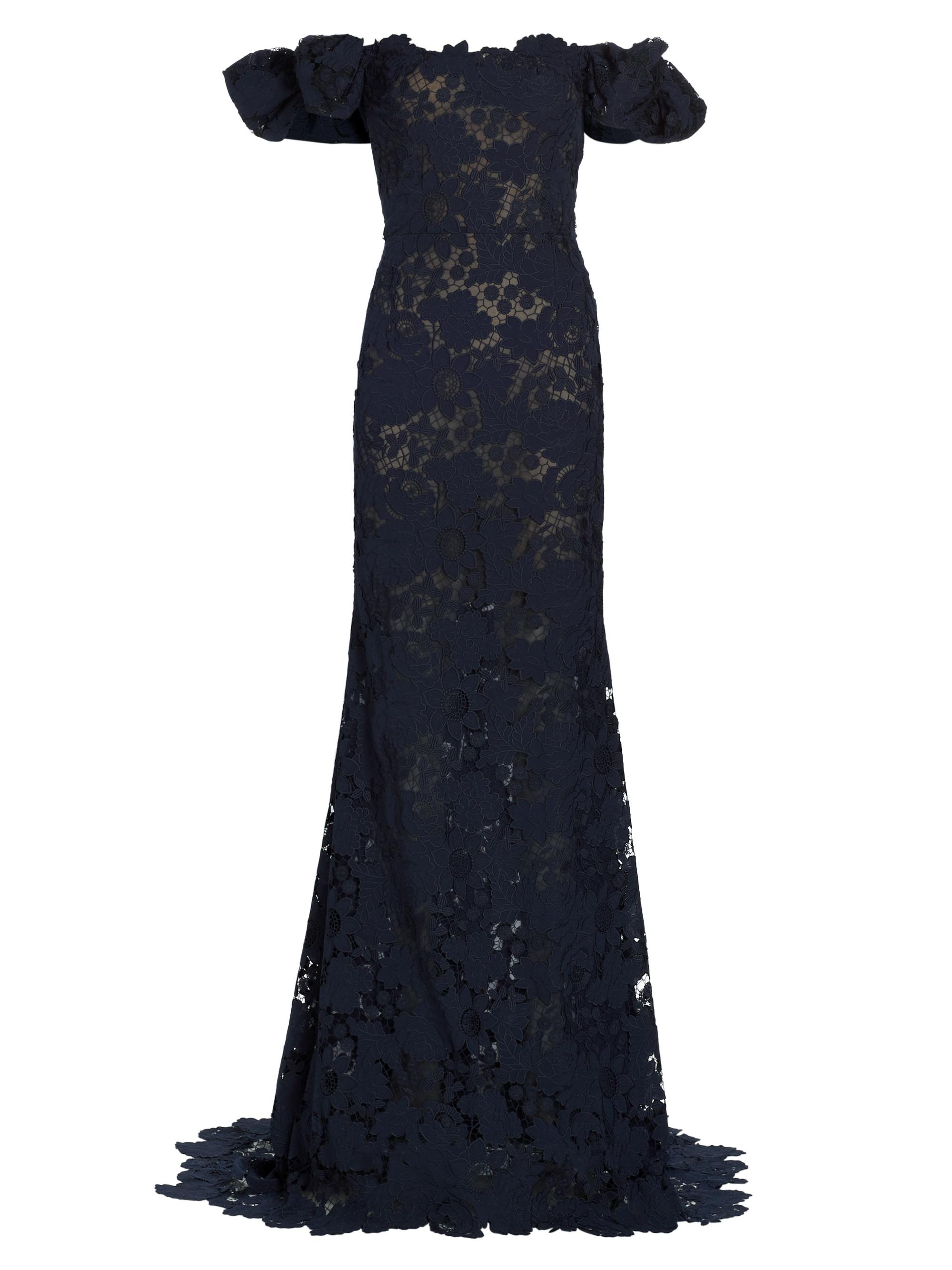 Oscar de la Renta Women's Botanical Guipure Lace Off-the-Shoulder Gown - Navy