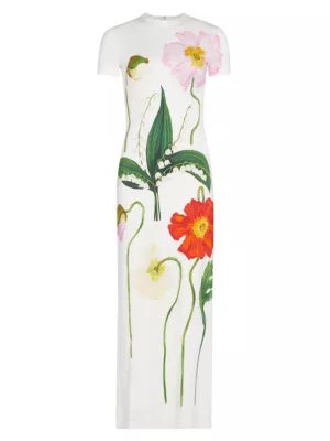 Flower Printed Jersey Pool Skirt W/rose