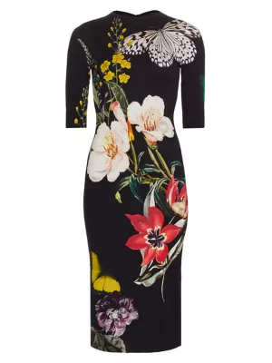 Shop Alice + Olivia Delora Floral Crewneck Midi-Dress | Saks Fifth Avenue