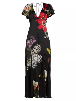 Shop Alice + Olivia Fara Floral Butterfly Flutter Maxi Dress | Saks Fifth  Avenue