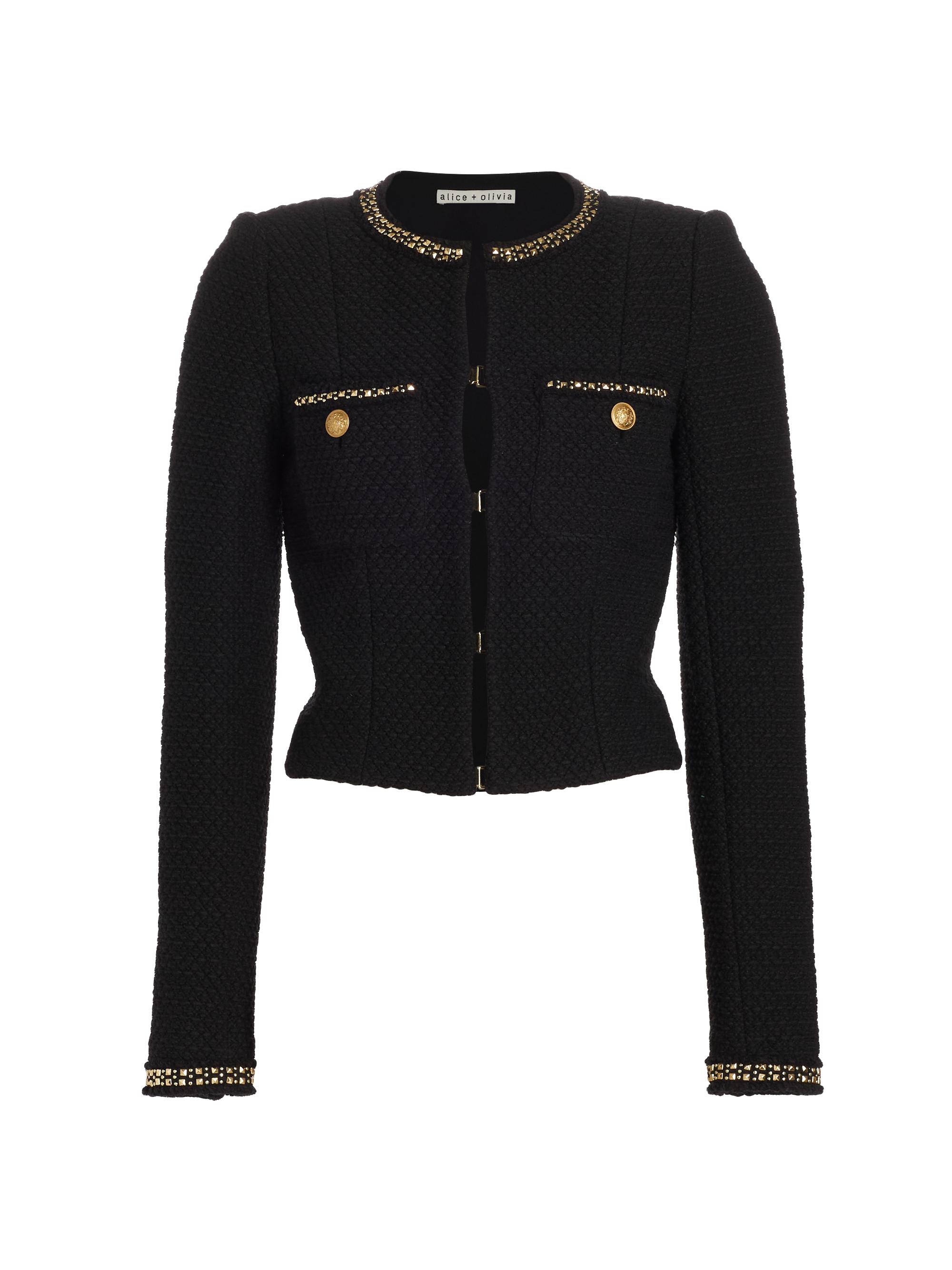Alice + Olivia Women's Shiloh Embellished Cotton Tweed Jacket - Black
