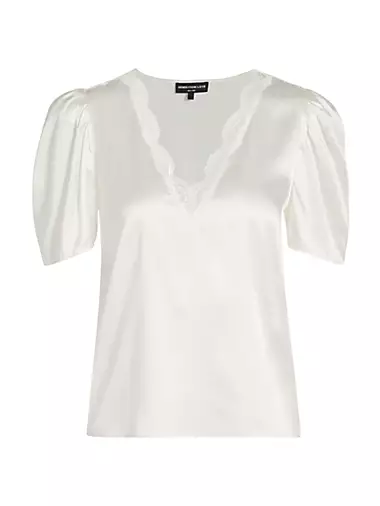 (Clearance Sale)VOA Jacquard Silk Office Ladies V-neck White