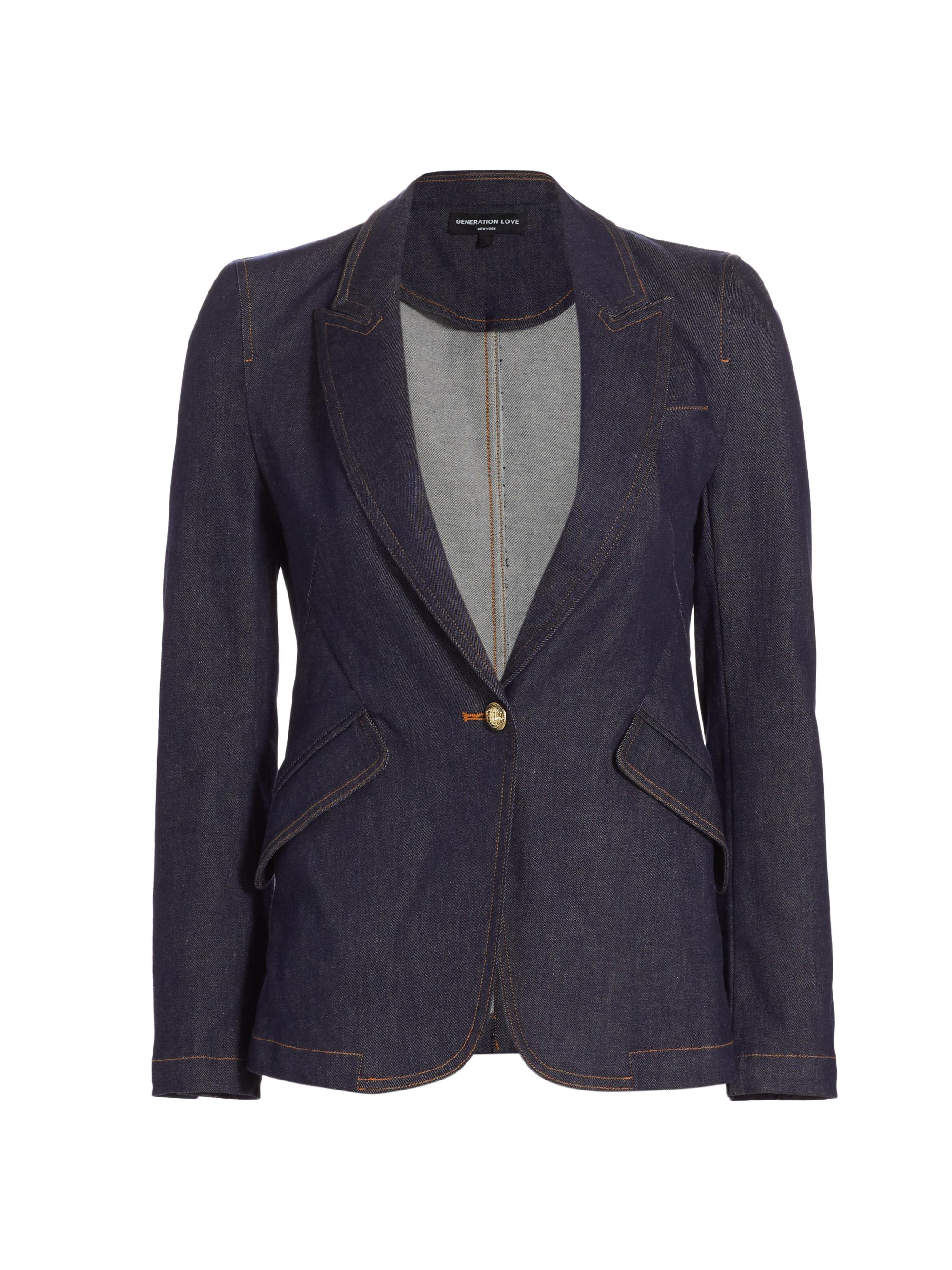 Generation Love Women's Ollie Sheen Denim Blazer - Dark Denim Blue