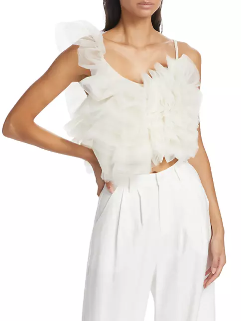 Lamarque Ruffled Tulle One-Shoulder Top