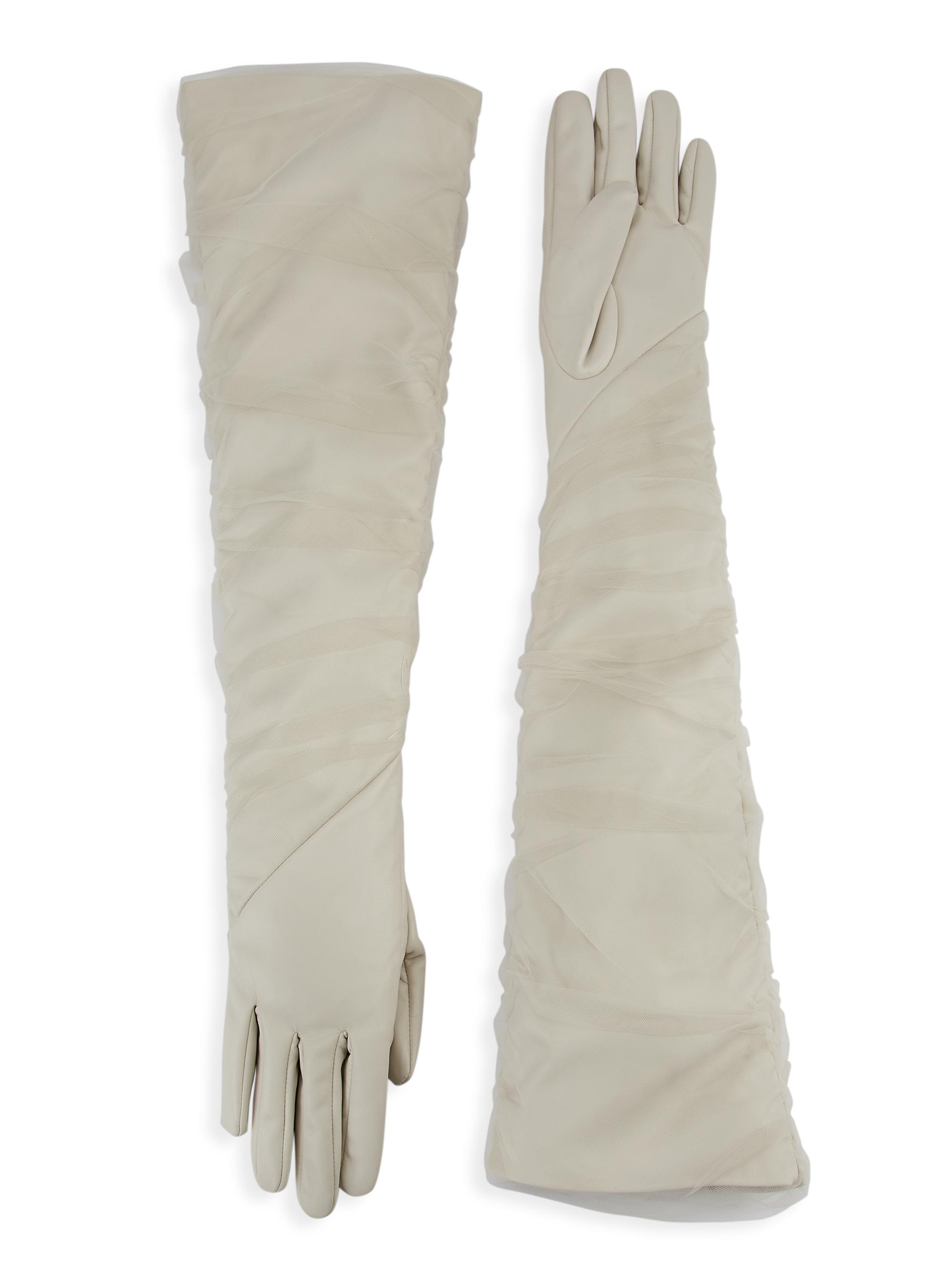 Lamarque Women's Marilyn Faux Leather & Tulle Gloves - Bone