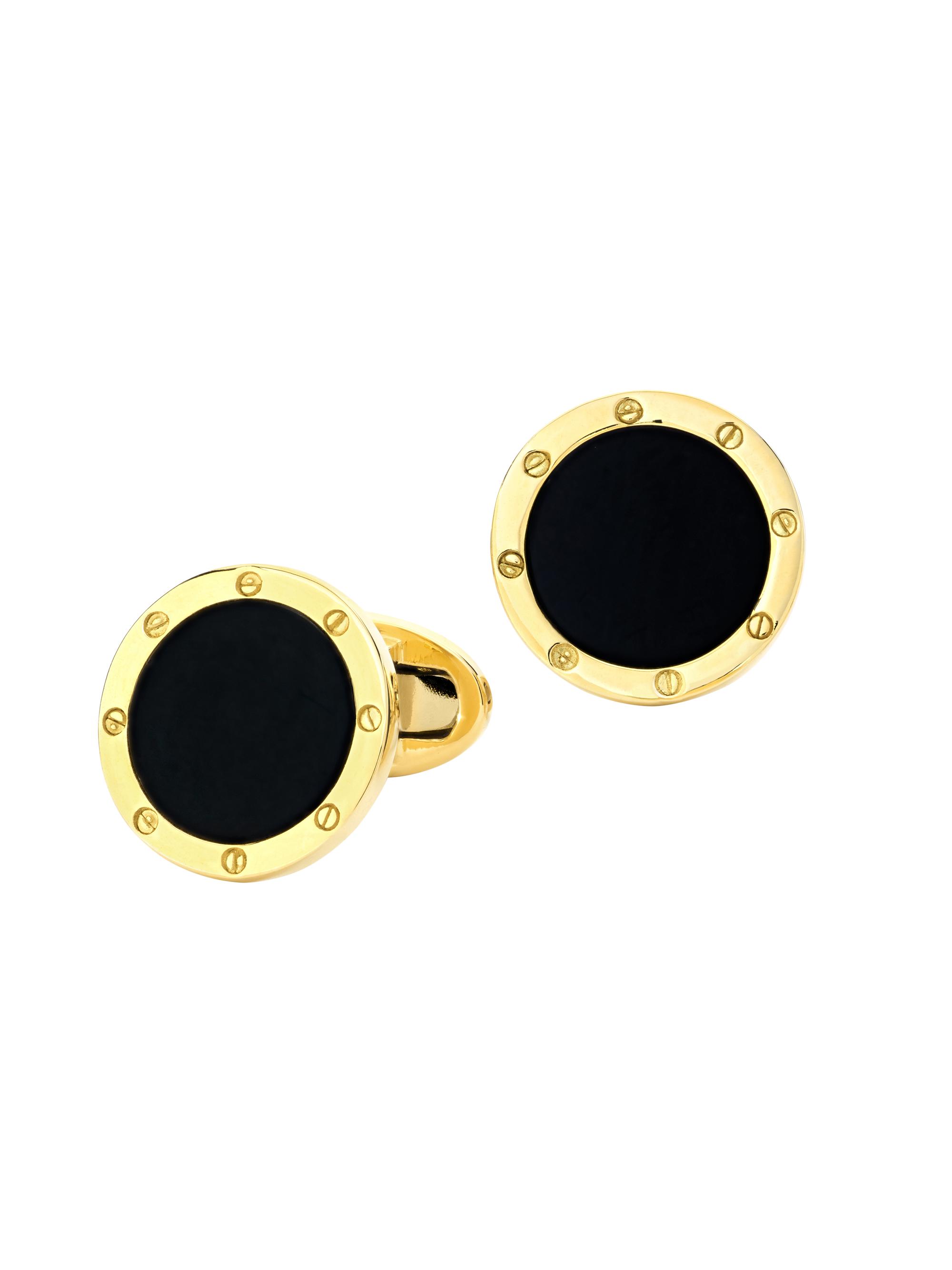 Jan Leslie Men's 18K Gold & Onyx Rivet Etch Cufflinks - Gold Onyx
