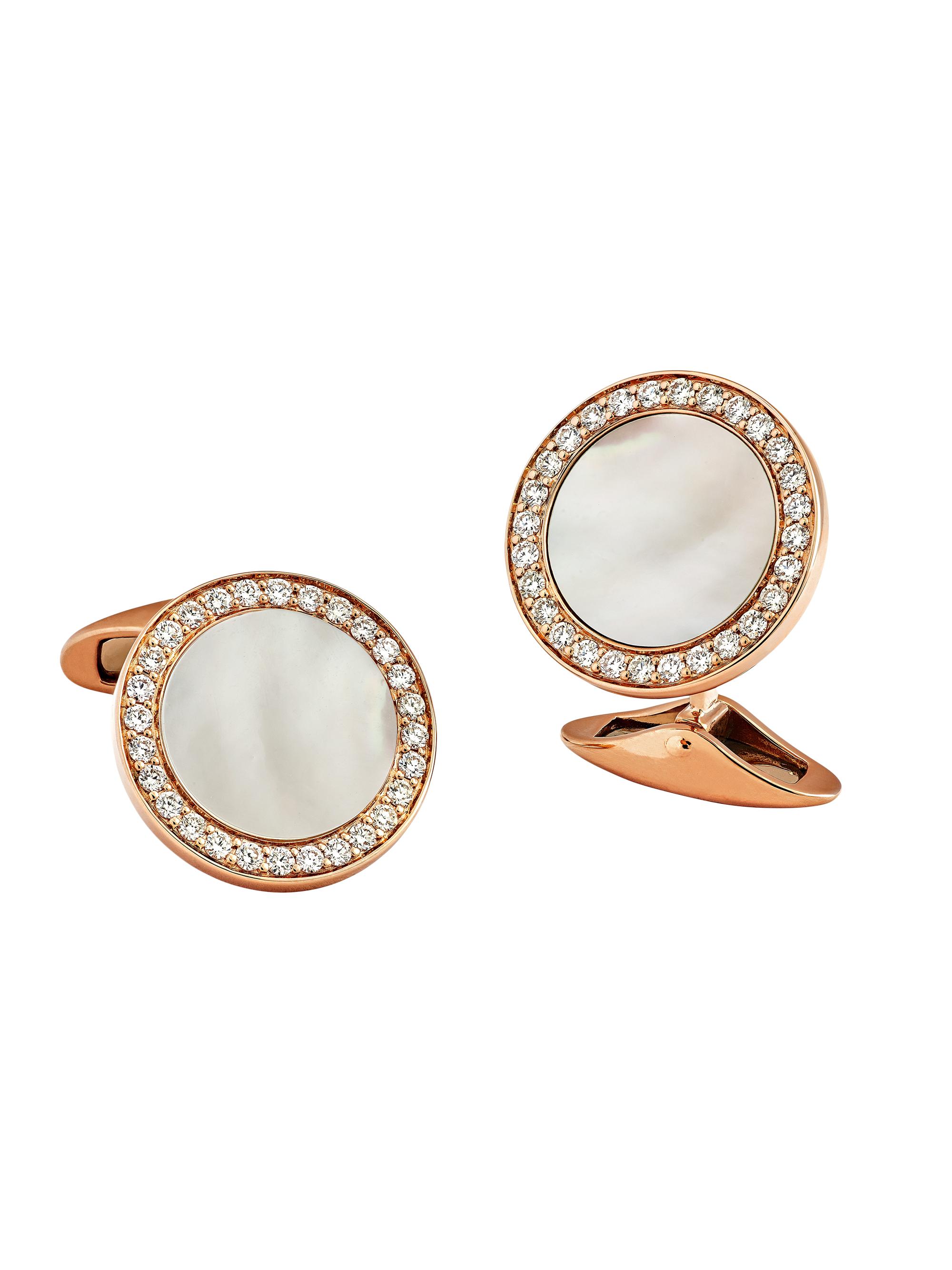 Jan Leslie Men's 18K Gold, Diamond & Onyx Cufflinks - Rose Gold White Pearl