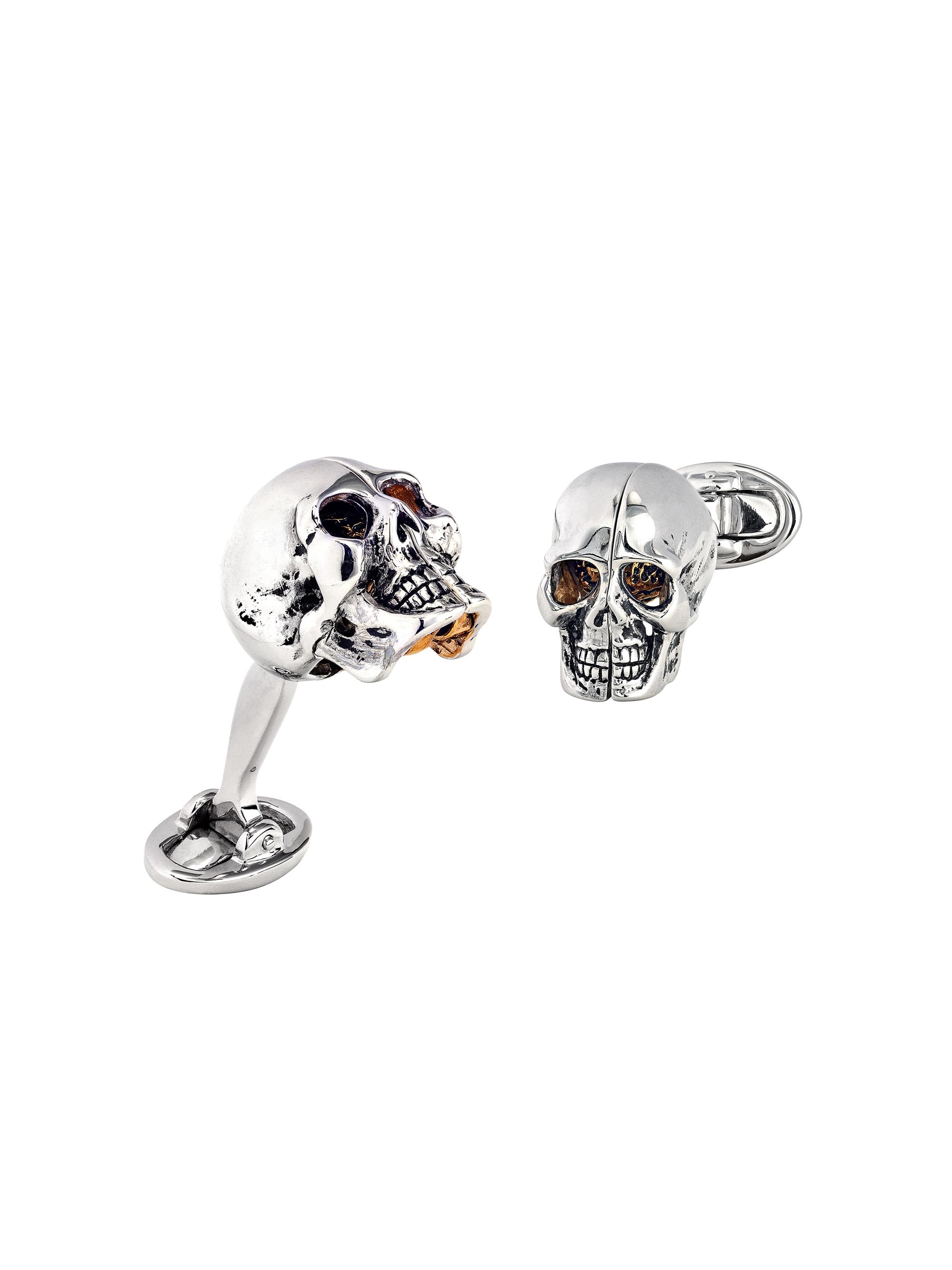 Jan Leslie Men's 18K Gold Vermeil & Sterling Silver Skull With Brain Cufflinks - Silver Gold