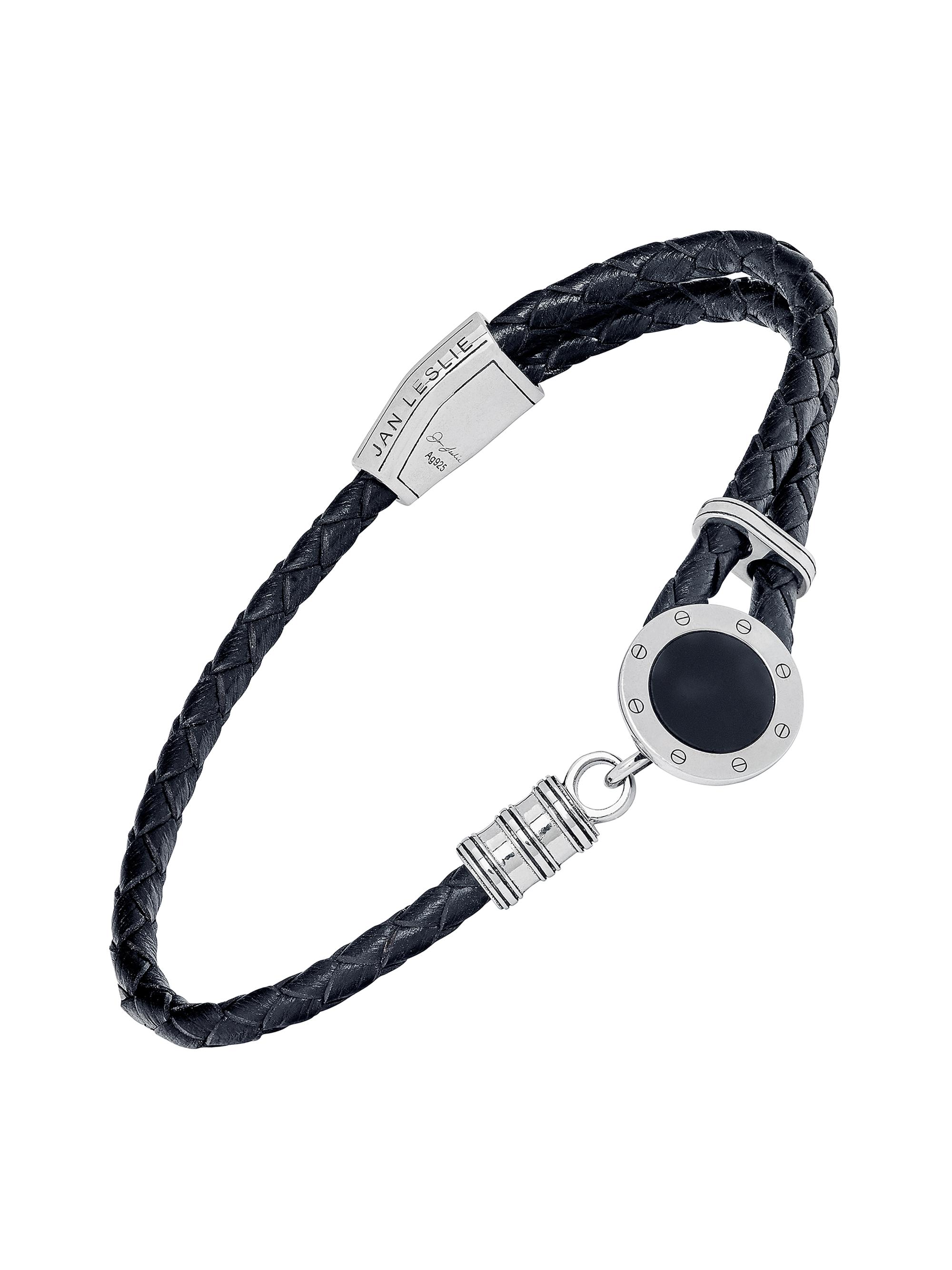 Jan Leslie Men's Tiger's Eye, Sterling Silver & Braided Leather Key Hole Bracelet - Silver Onyx