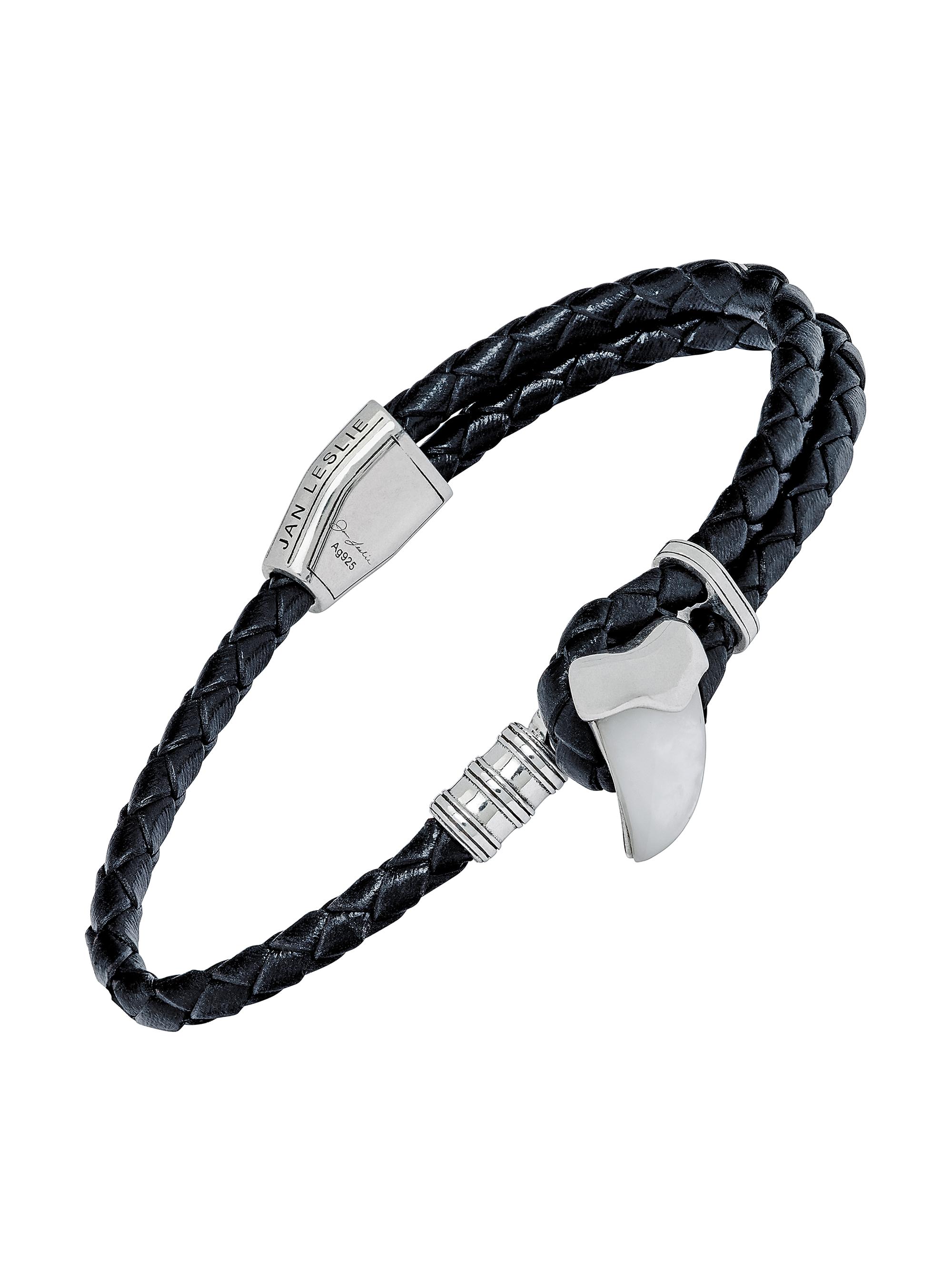 Jan Leslie Men's Sterling Silver & Braided Leather Bracelet - Silver White Pearl