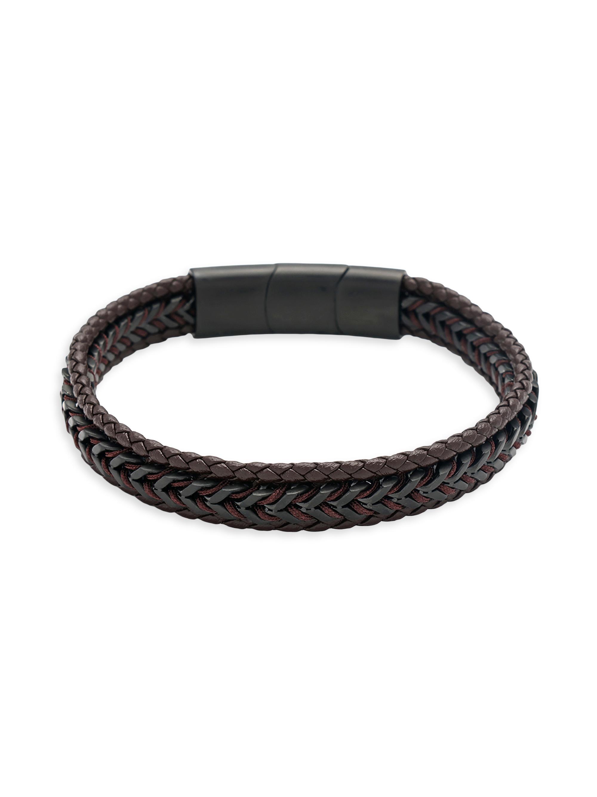 Jan Leslie Men's Stainless Steel & Braided Leather Bracelet - Brown
