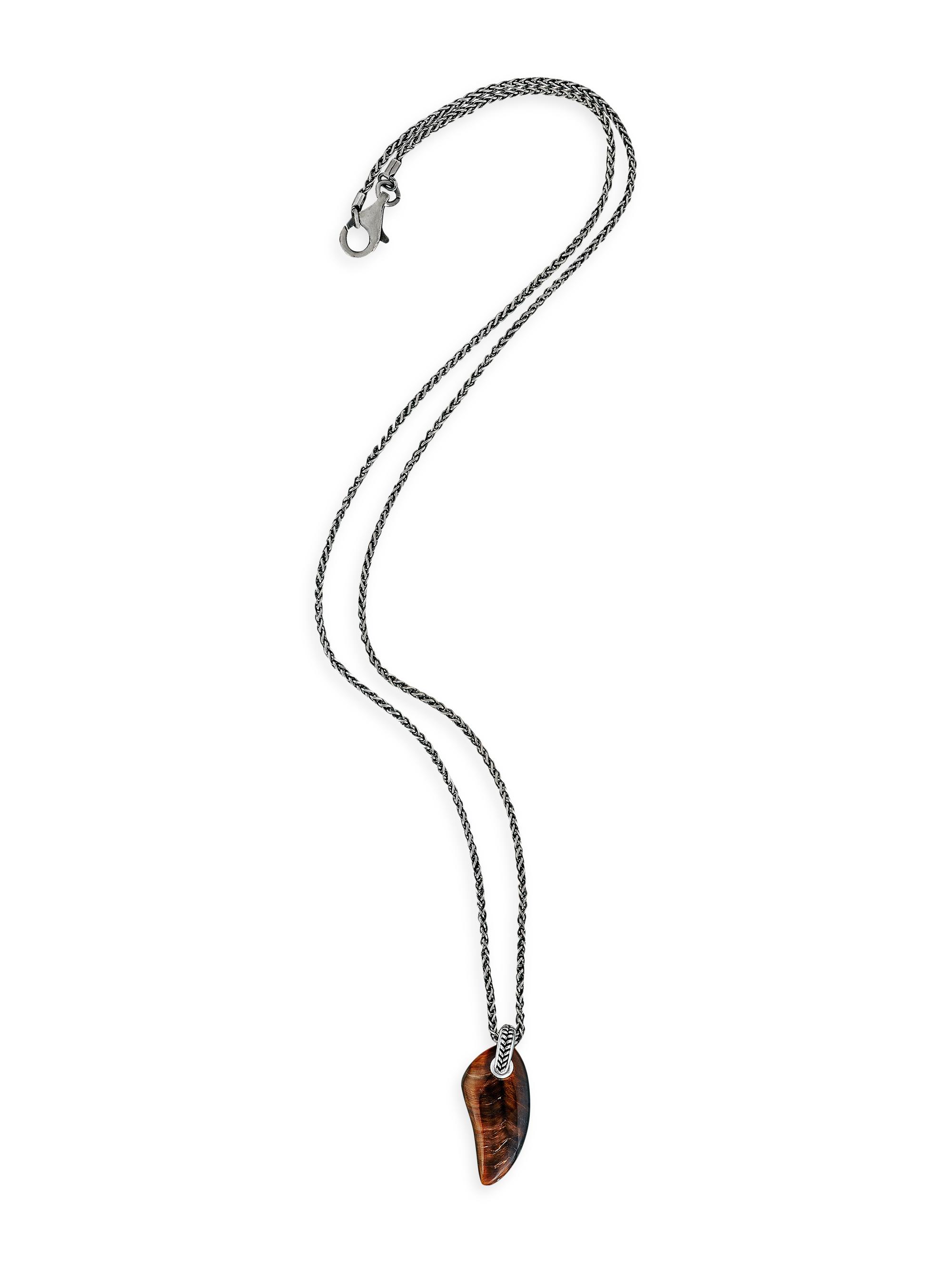 Jan Leslie Men's Tiger's Eye & Sterling Silver Horn Pendant Necklace - Silver Tigers Eye