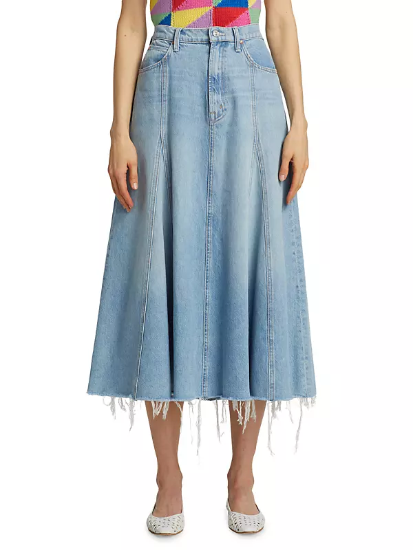 Shop Mother Full Swing Denim Midi-Skirt | Saks Fifth Avenue