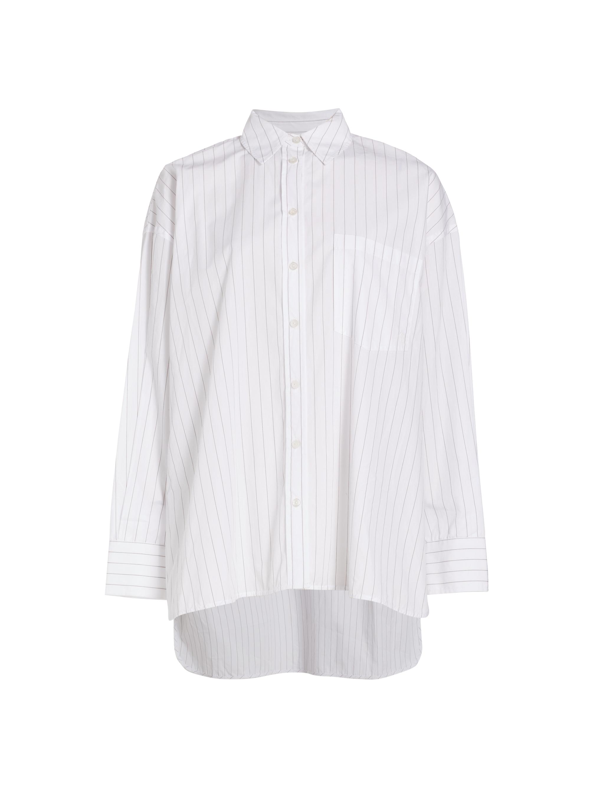 Anine Bing Women's Chrissy High-Low Cotton Shirt - White And Taupe Stripe