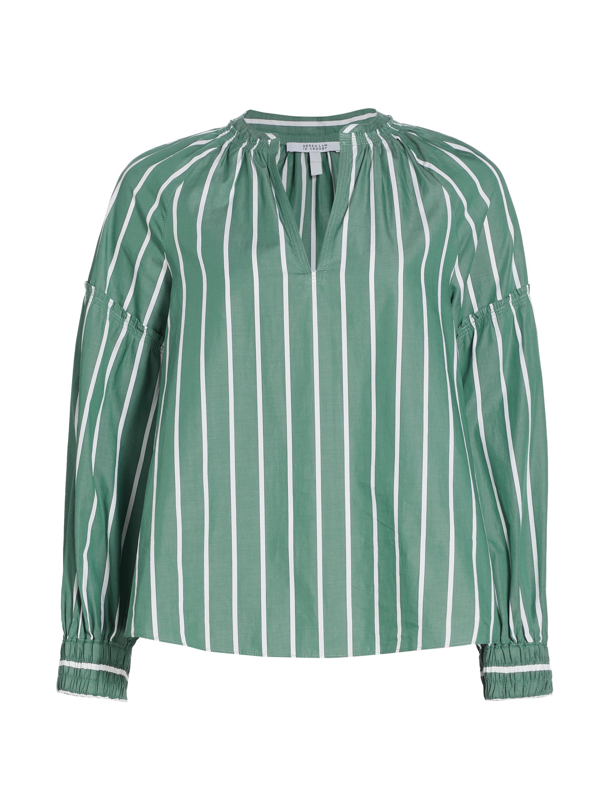 Derek Lam 10 Crosby Women's Malorie Striped Cotton Top - Sage Brush Green