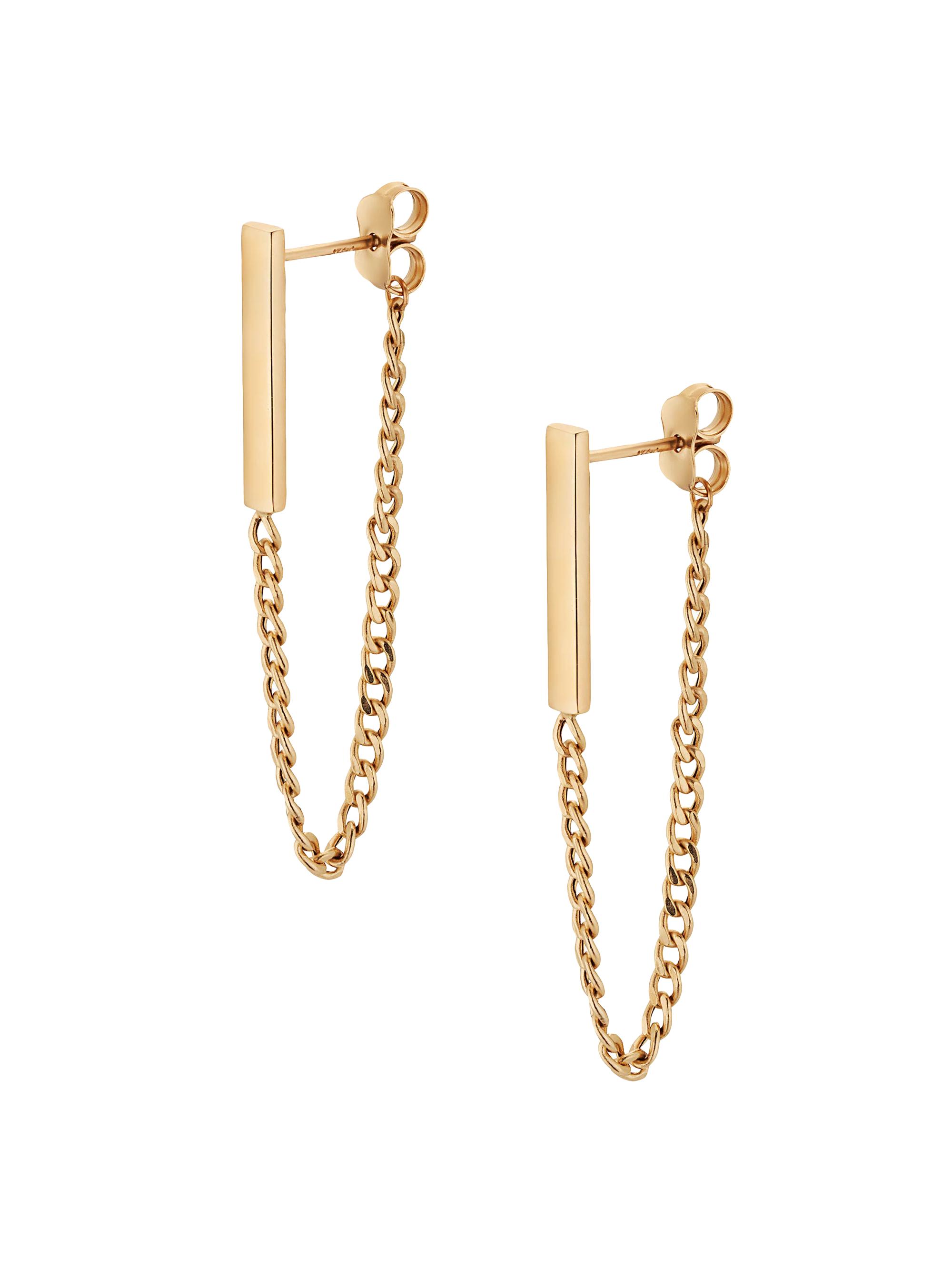Oradina Women's 14K Yellow Gold Carmine Curb Bar Drop Earrings - Yellow Gold