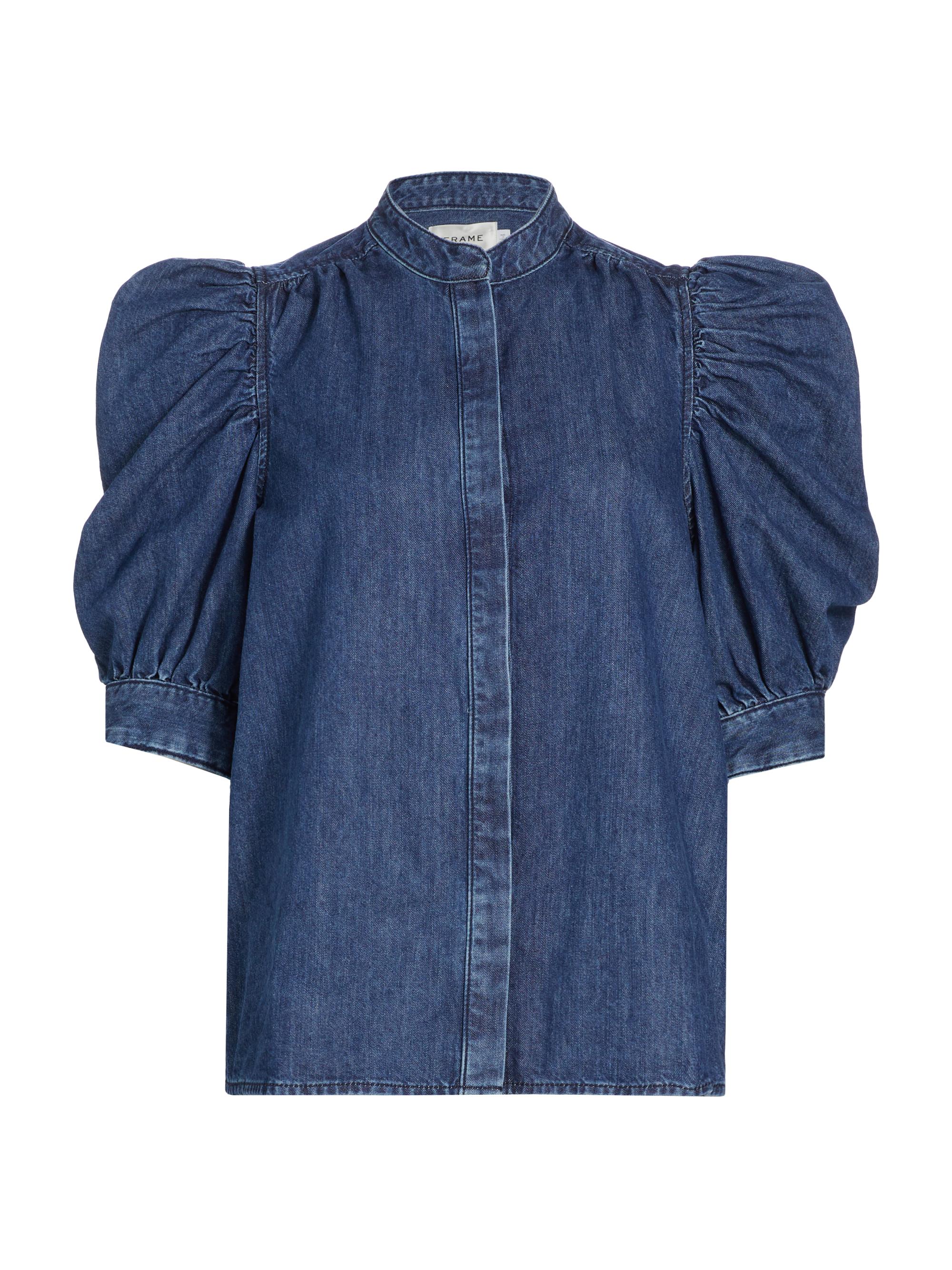 Frame Women's Denim Puff-Sleeve Top - Dark Room