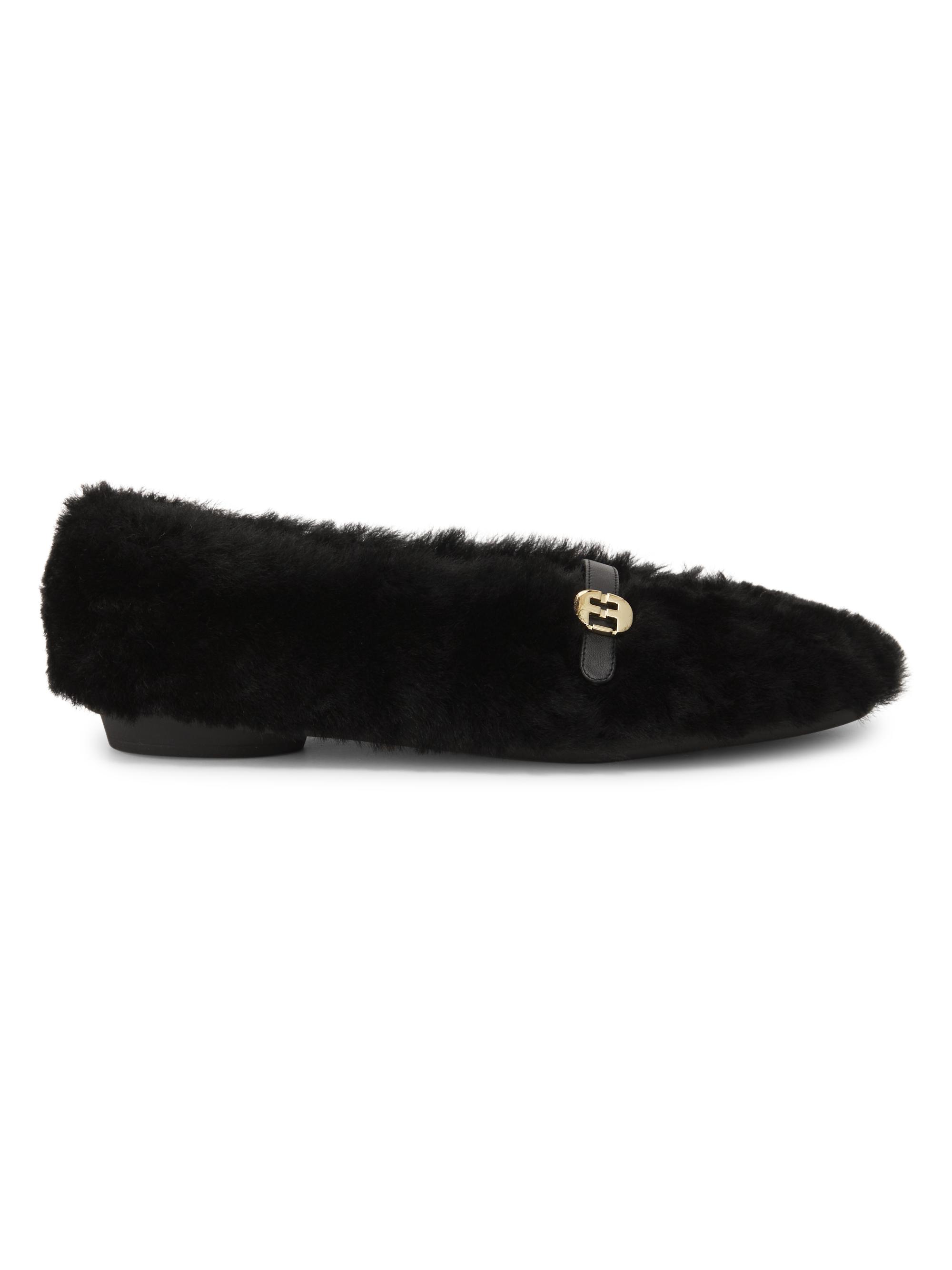 FERRAGAMO Women's Noella Shearling Flats - Nero